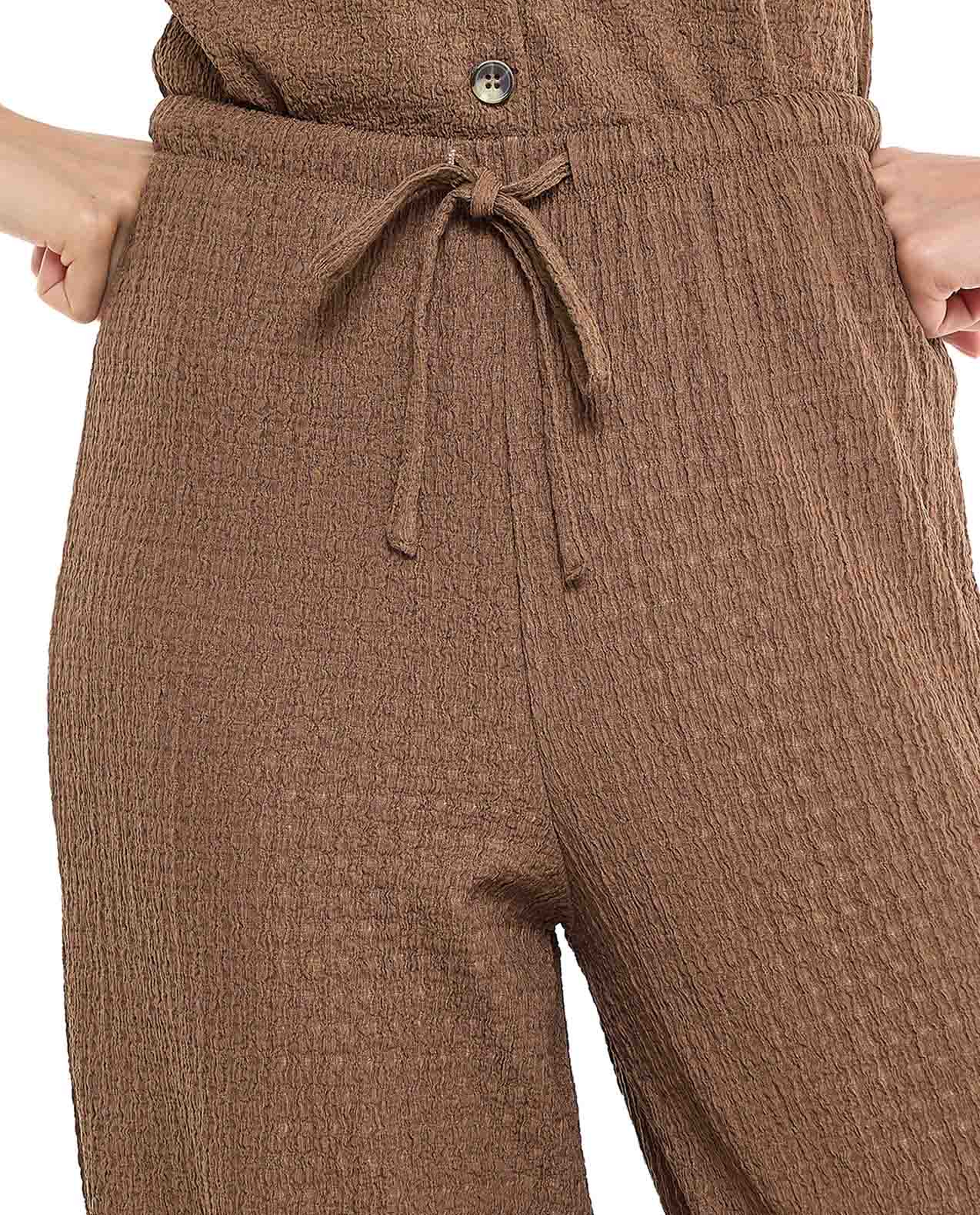 Textured Wide Leg Pants with Elastic Waist