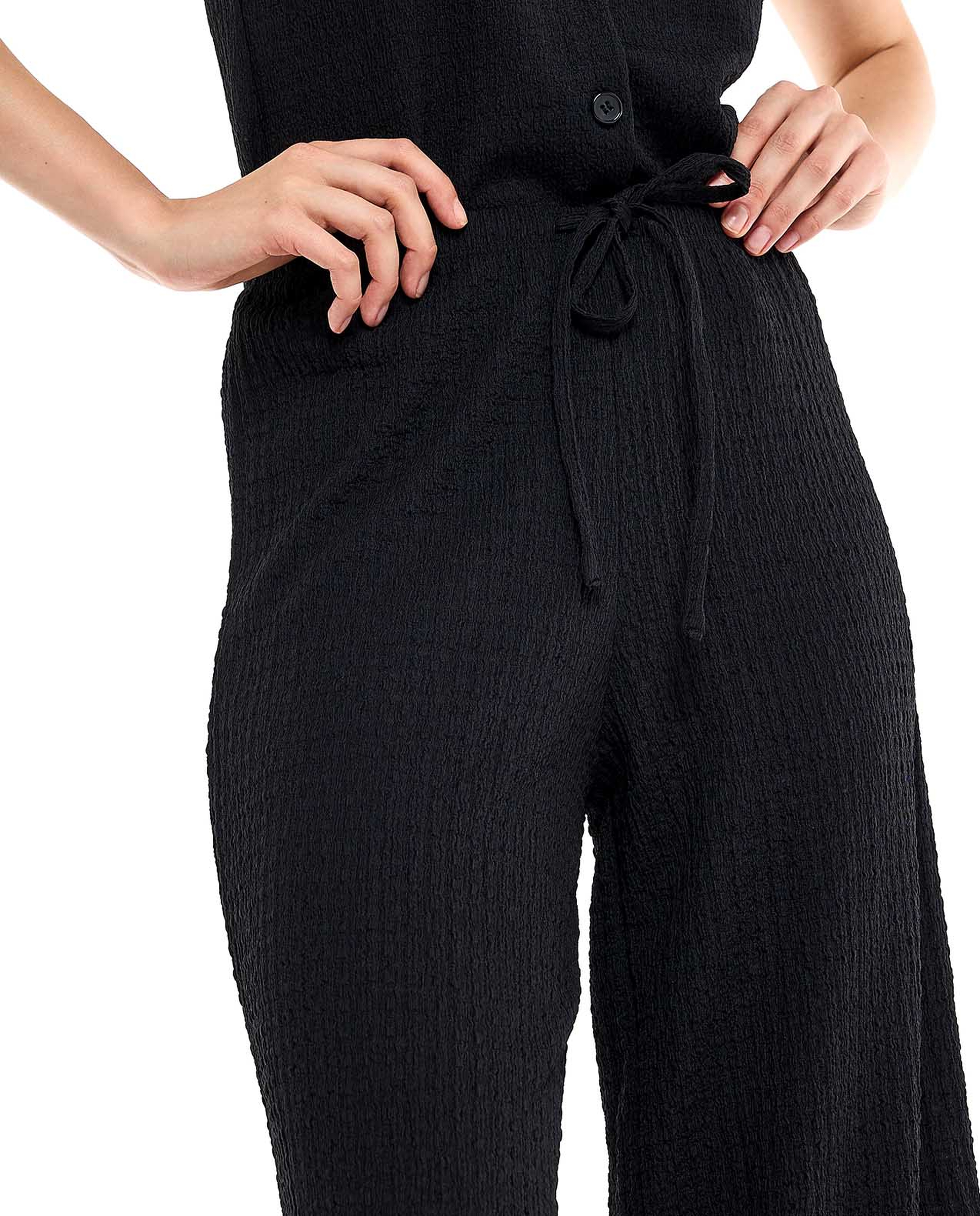 Textured Wide Leg Pants with Elastic Waist
