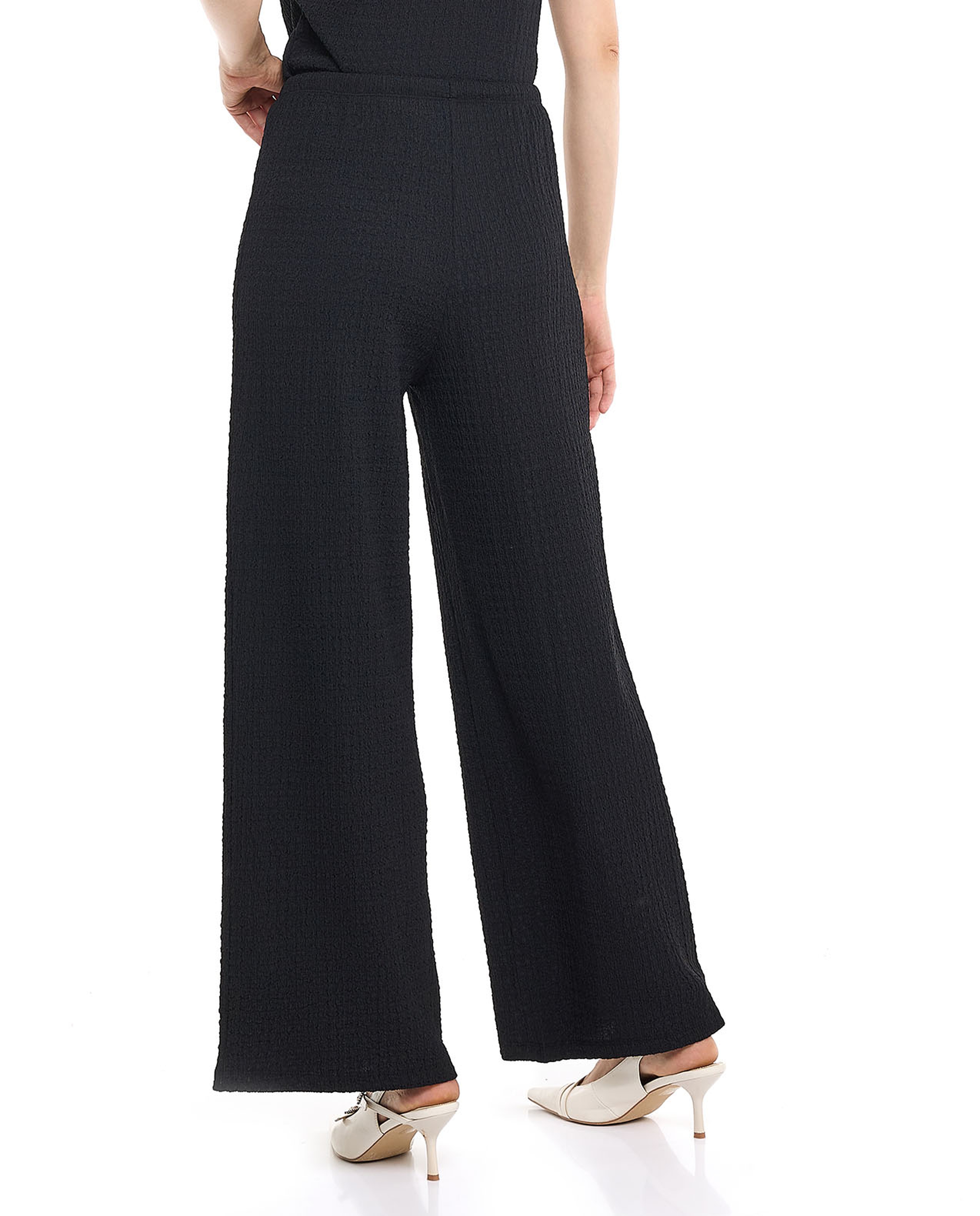 Textured Wide Leg Pants with Elastic Waist
