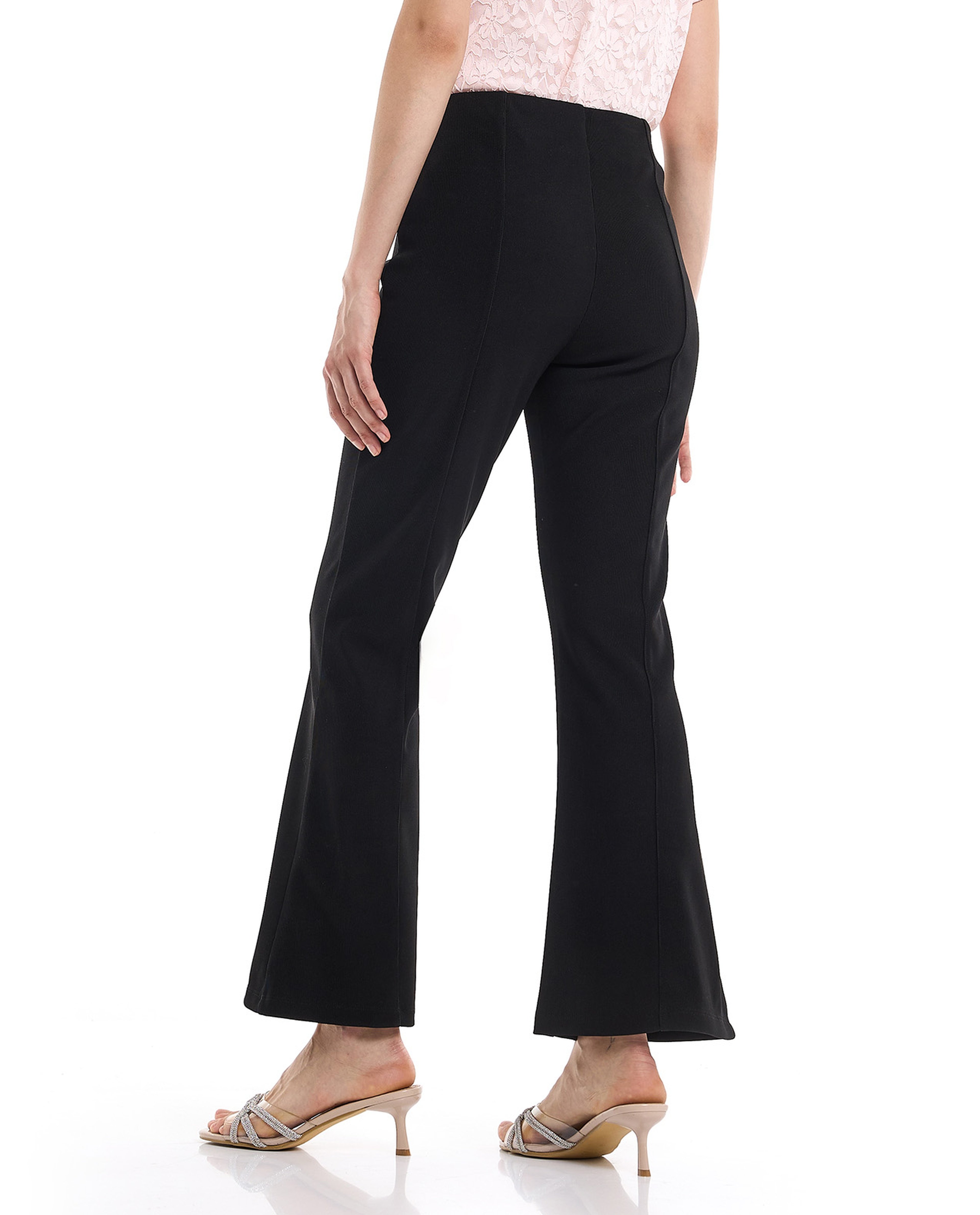 Textured Flared Pants with Zipper Closure