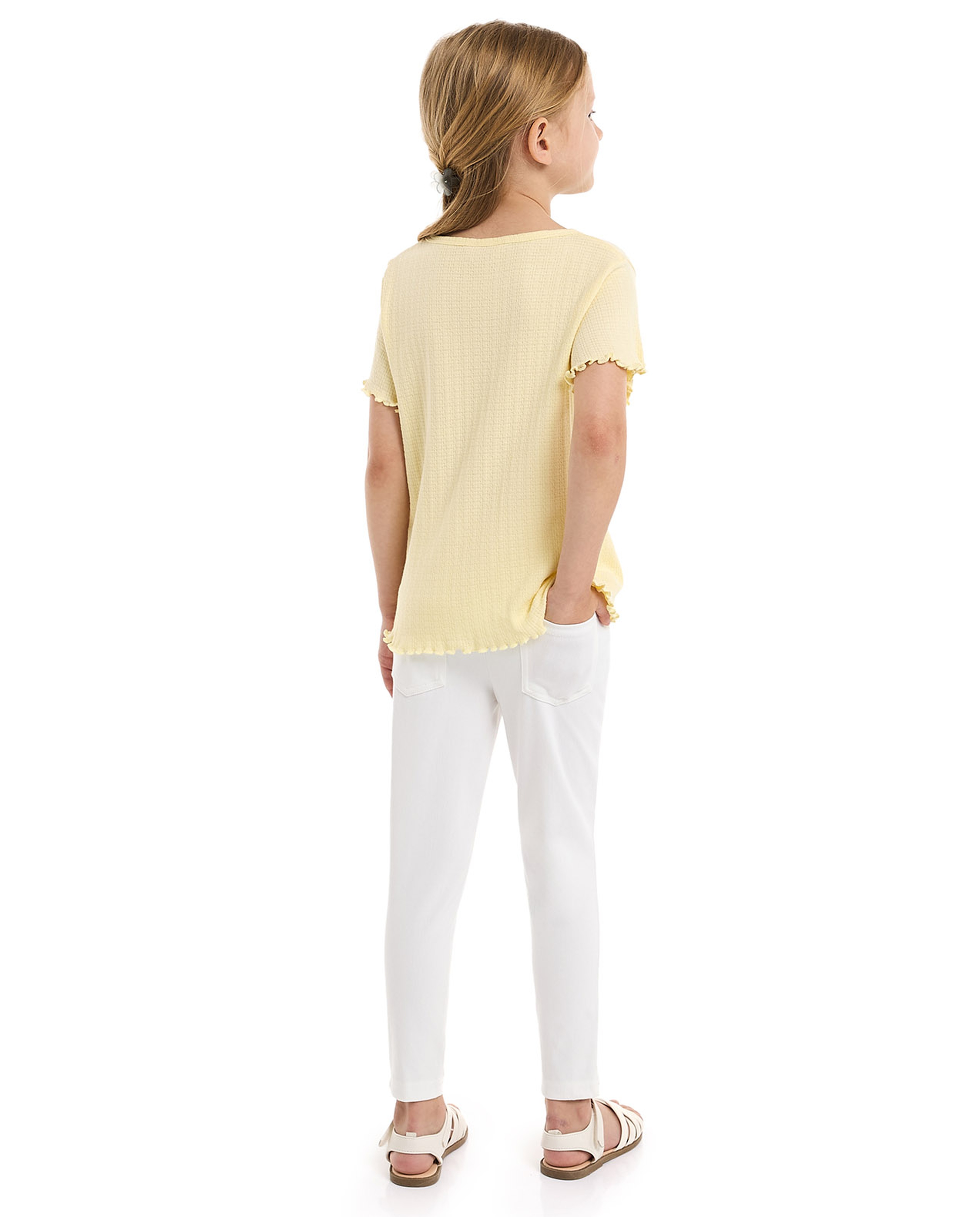 Textured Top with Crew Neck and Short Sleeves