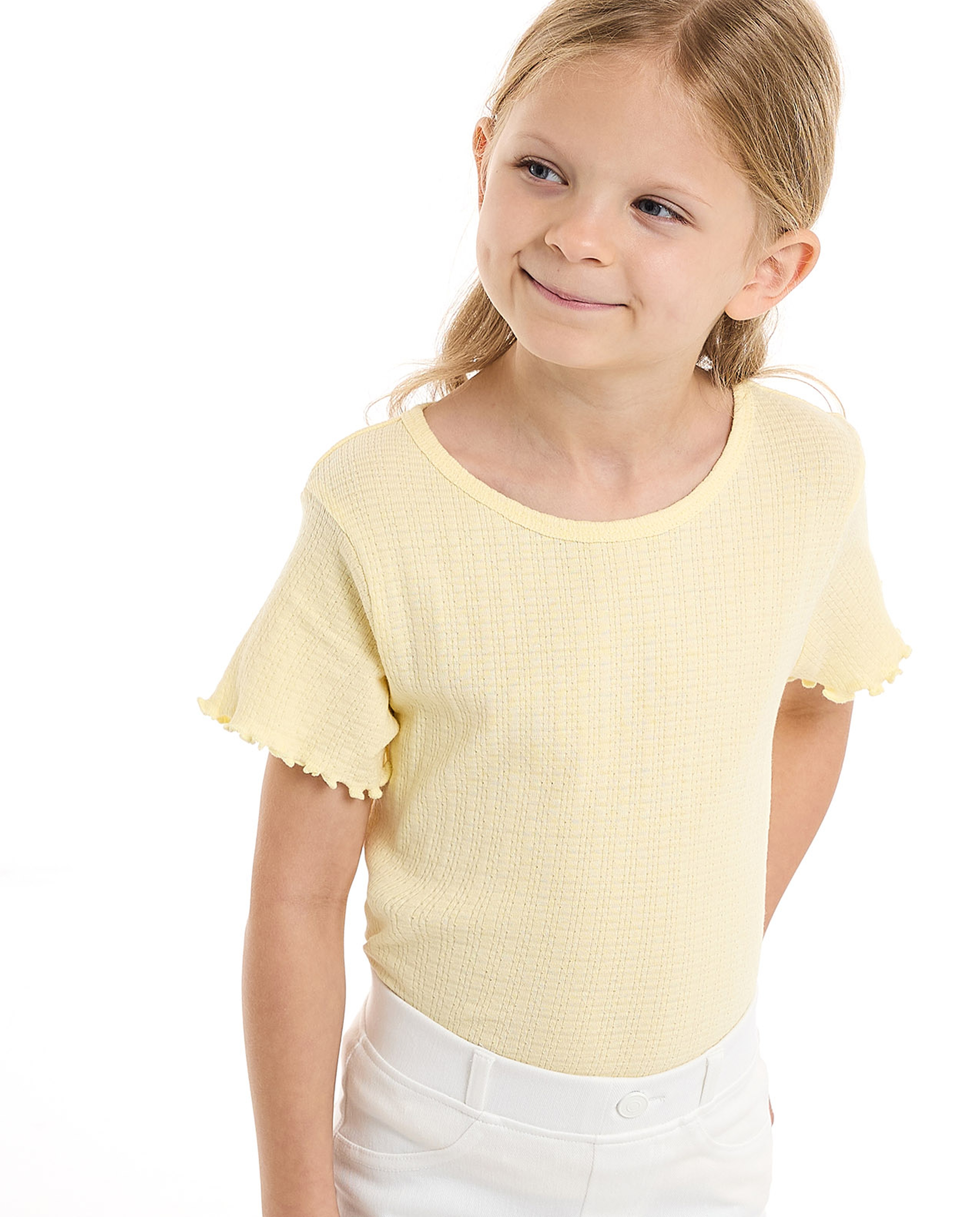 Textured Top with Crew Neck and Short Sleeves