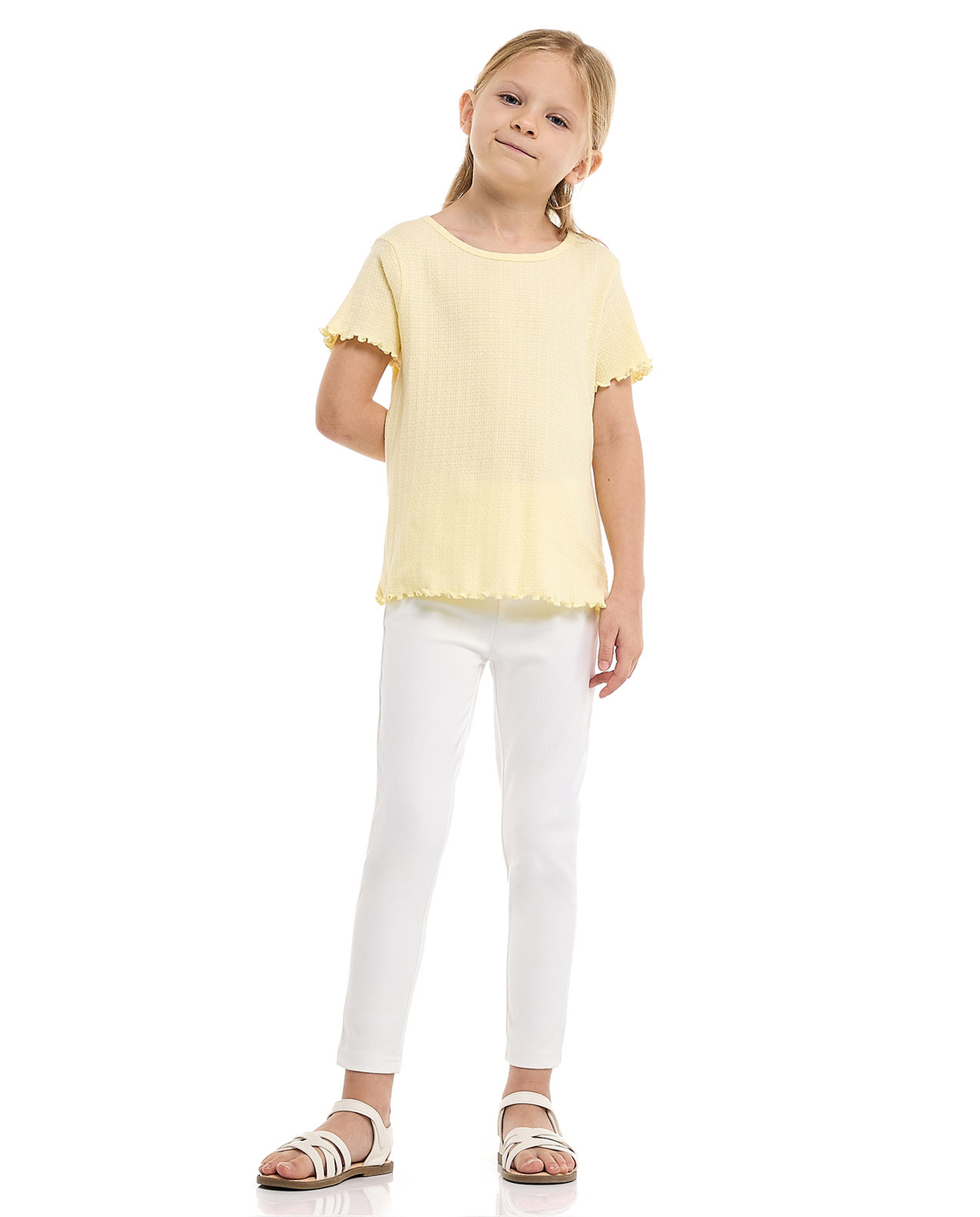 Textured Top with Crew Neck and Short Sleeves