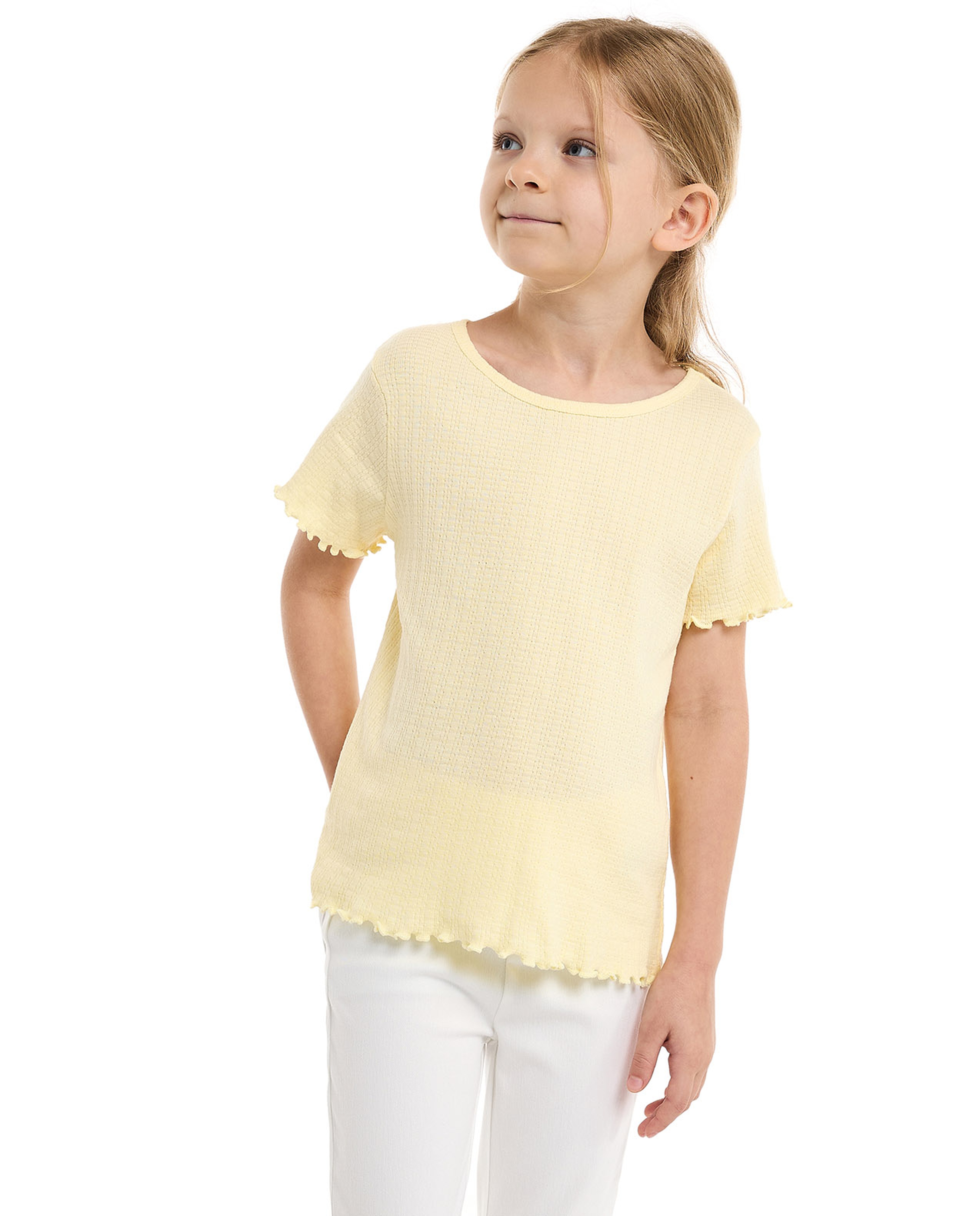 Textured Top with Crew Neck and Short Sleeves