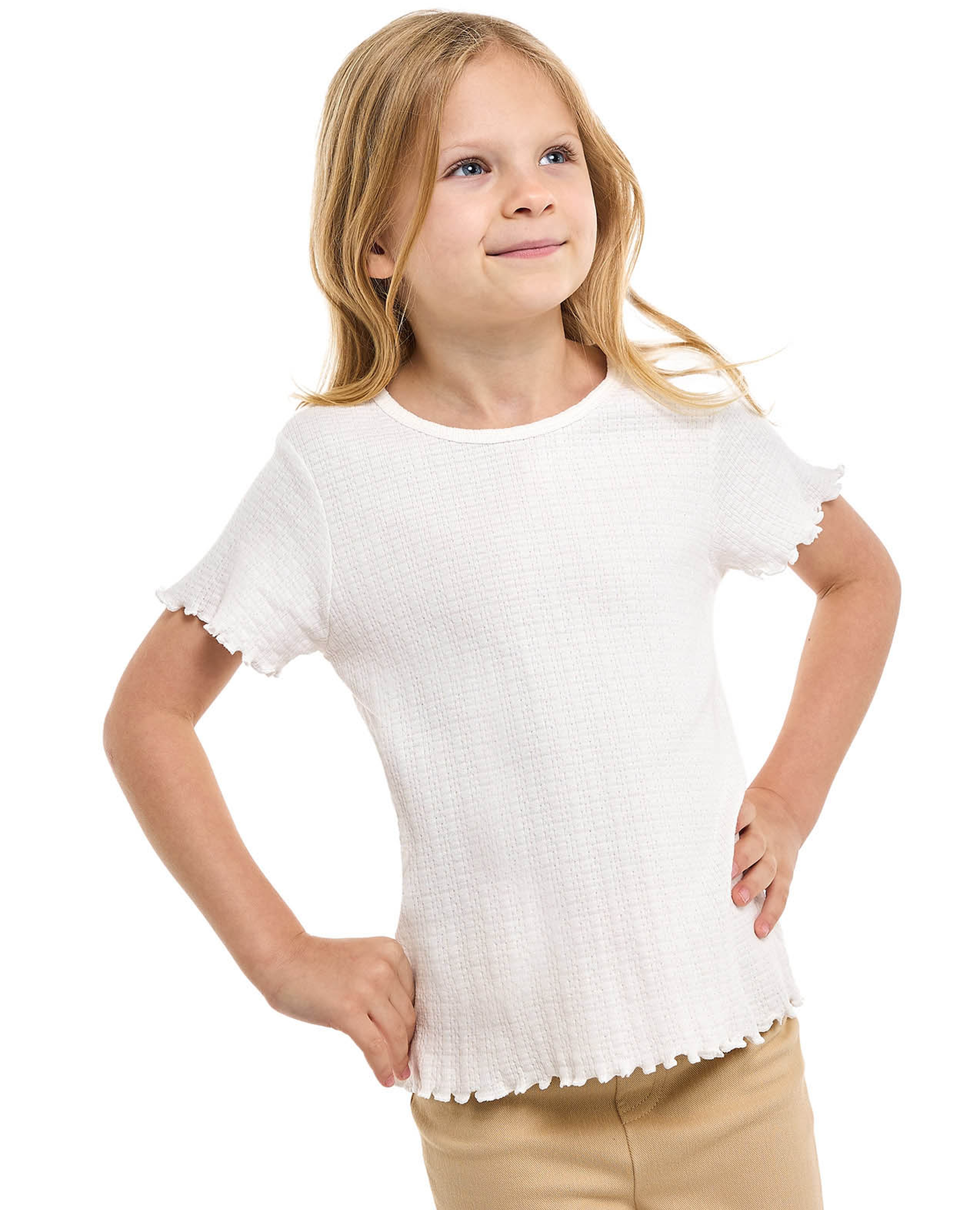 Textured Top with Crew Neck and Short Sleeves