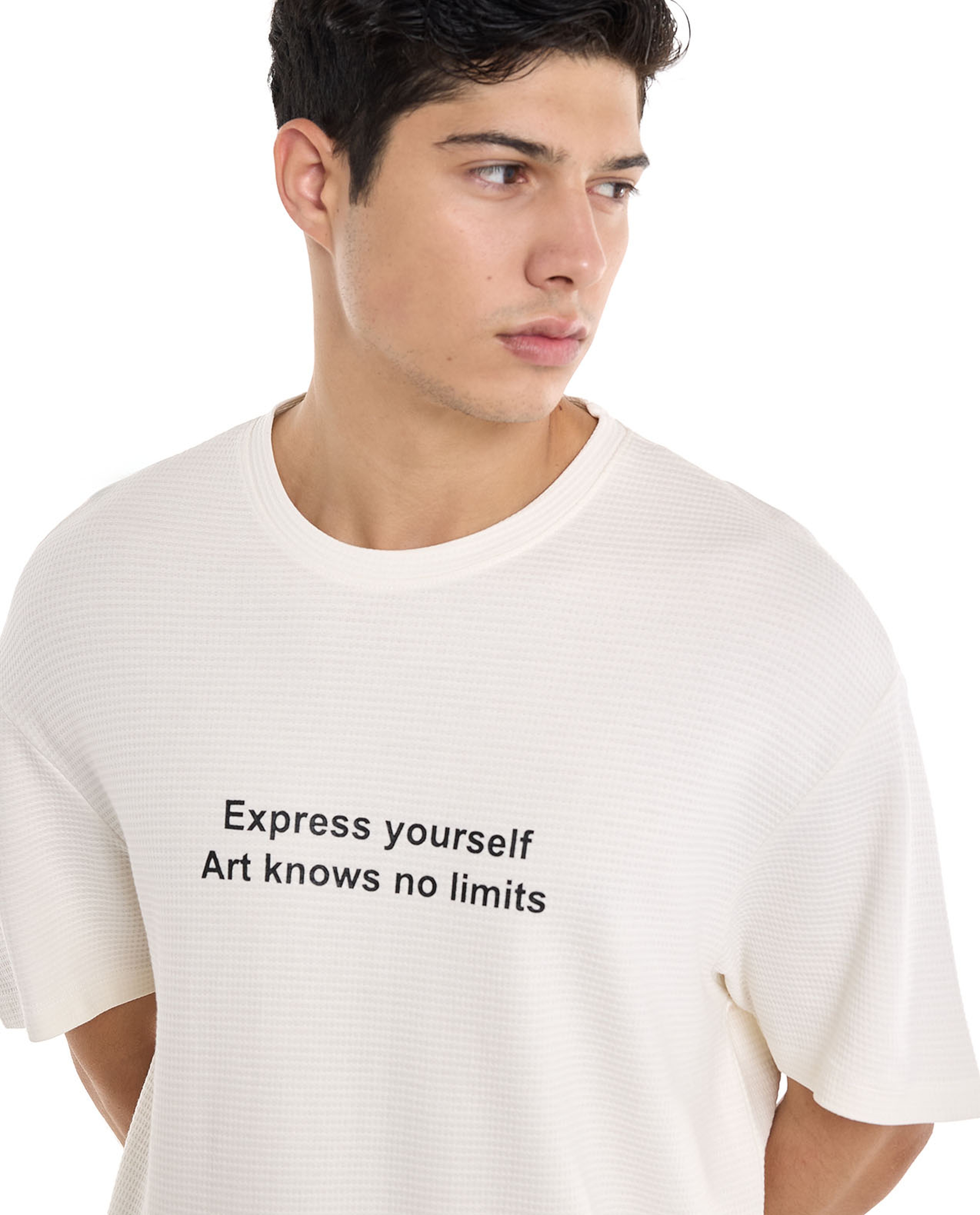 Typography Print T-Shirt with Crew Neck and Short Sleeves