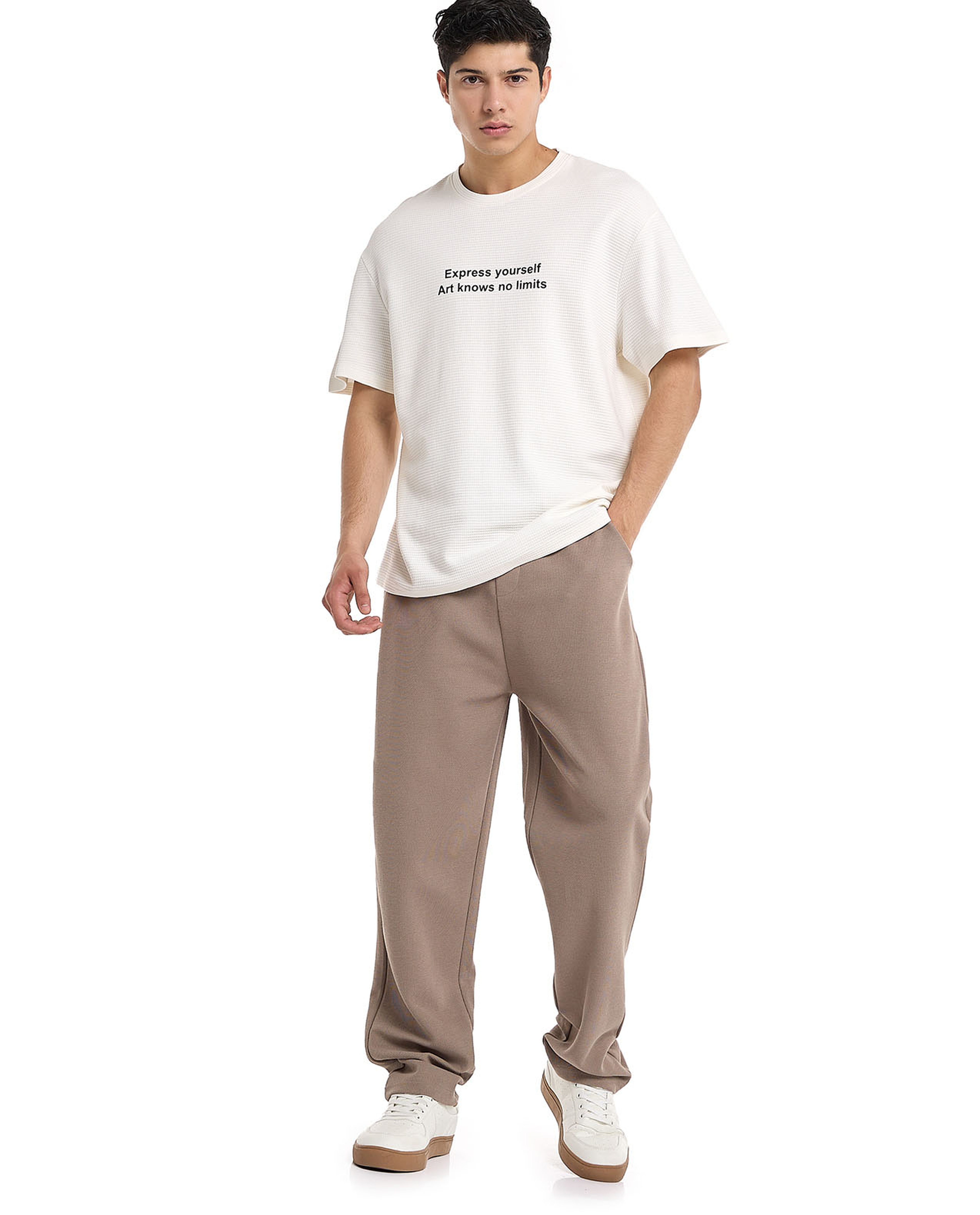 Typography Print T-Shirt with Crew Neck and Short Sleeves