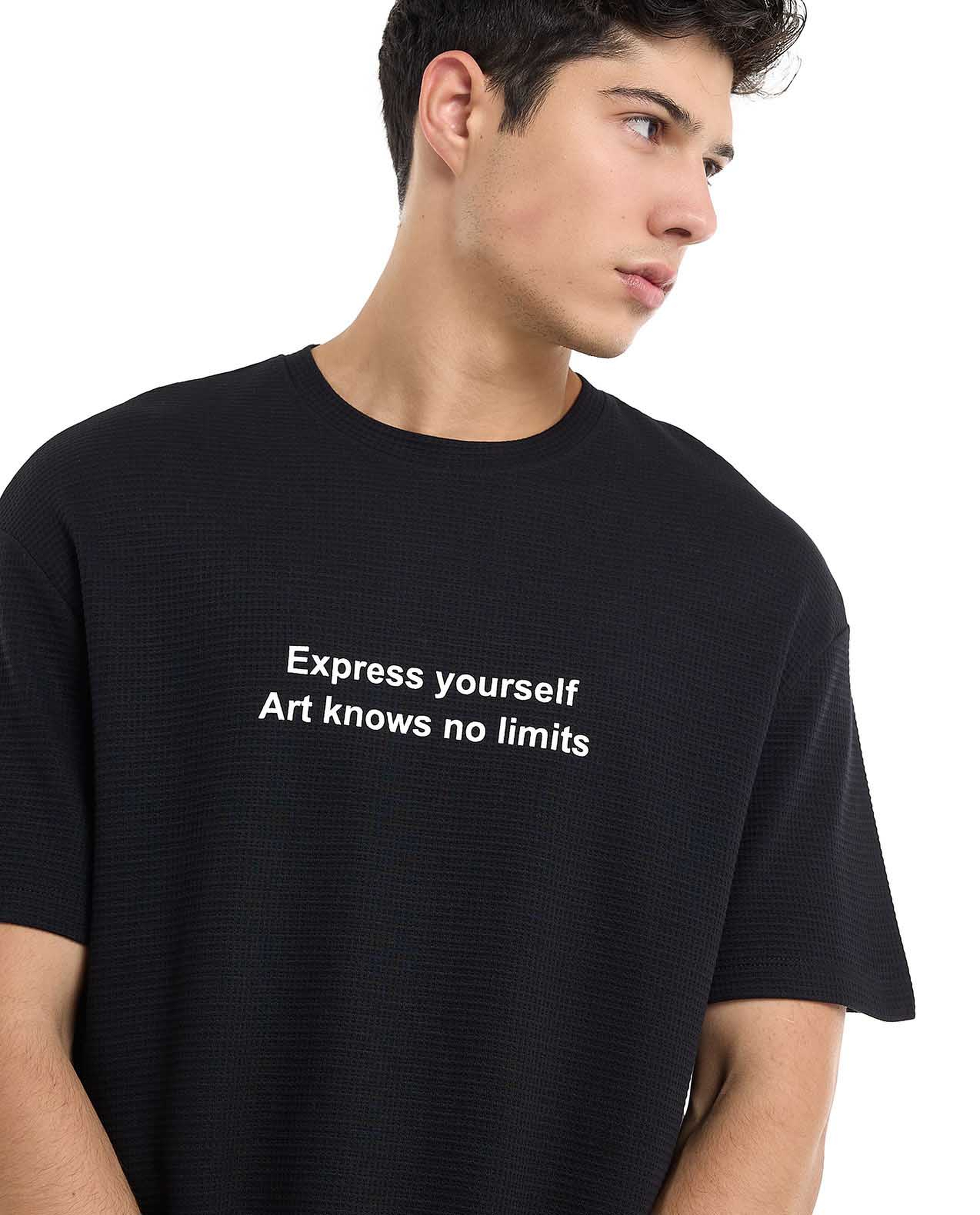 Typography Print T-Shirt with Crew Neck and Short Sleeves