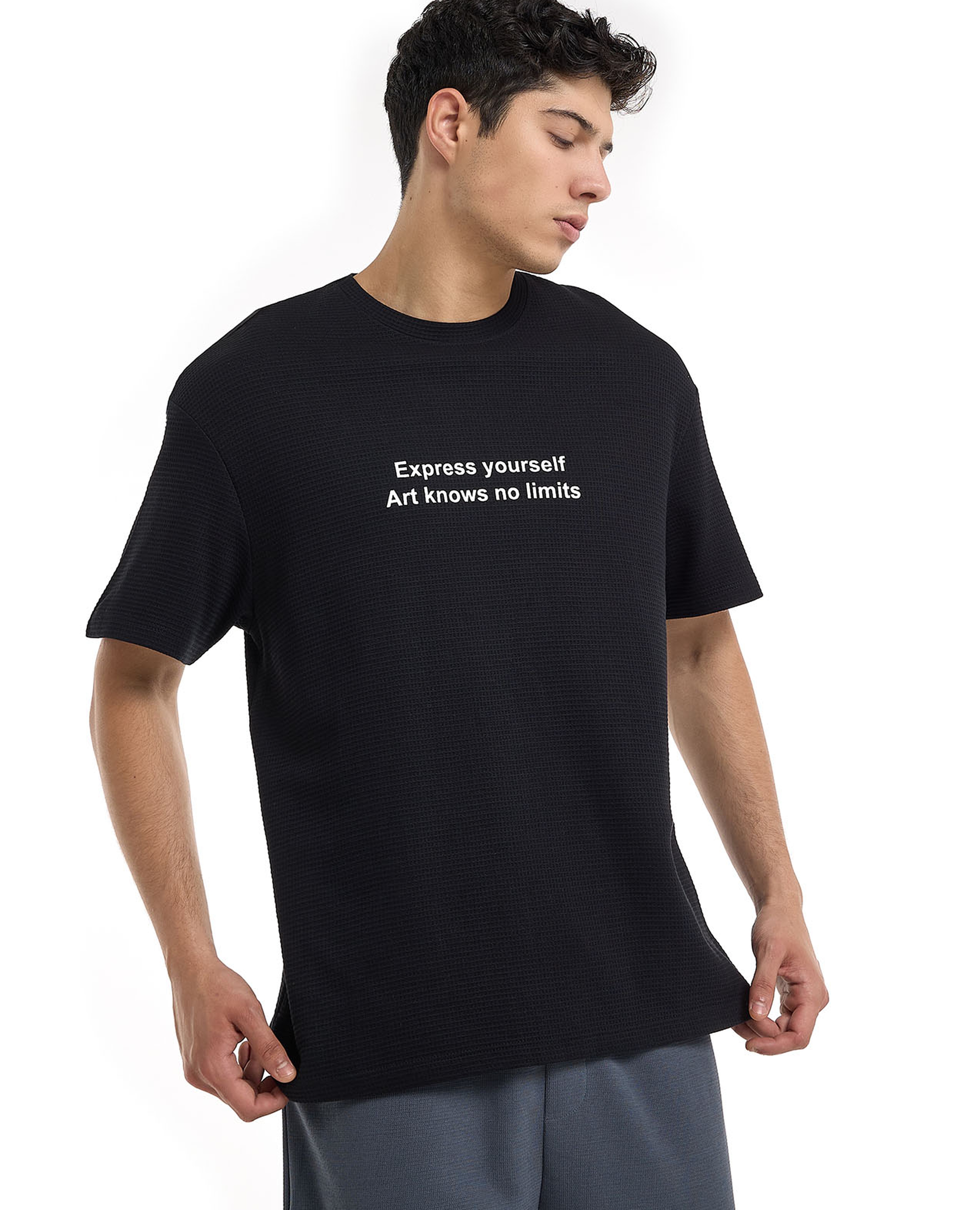 Typography Print T-Shirt with Crew Neck and Short Sleeves