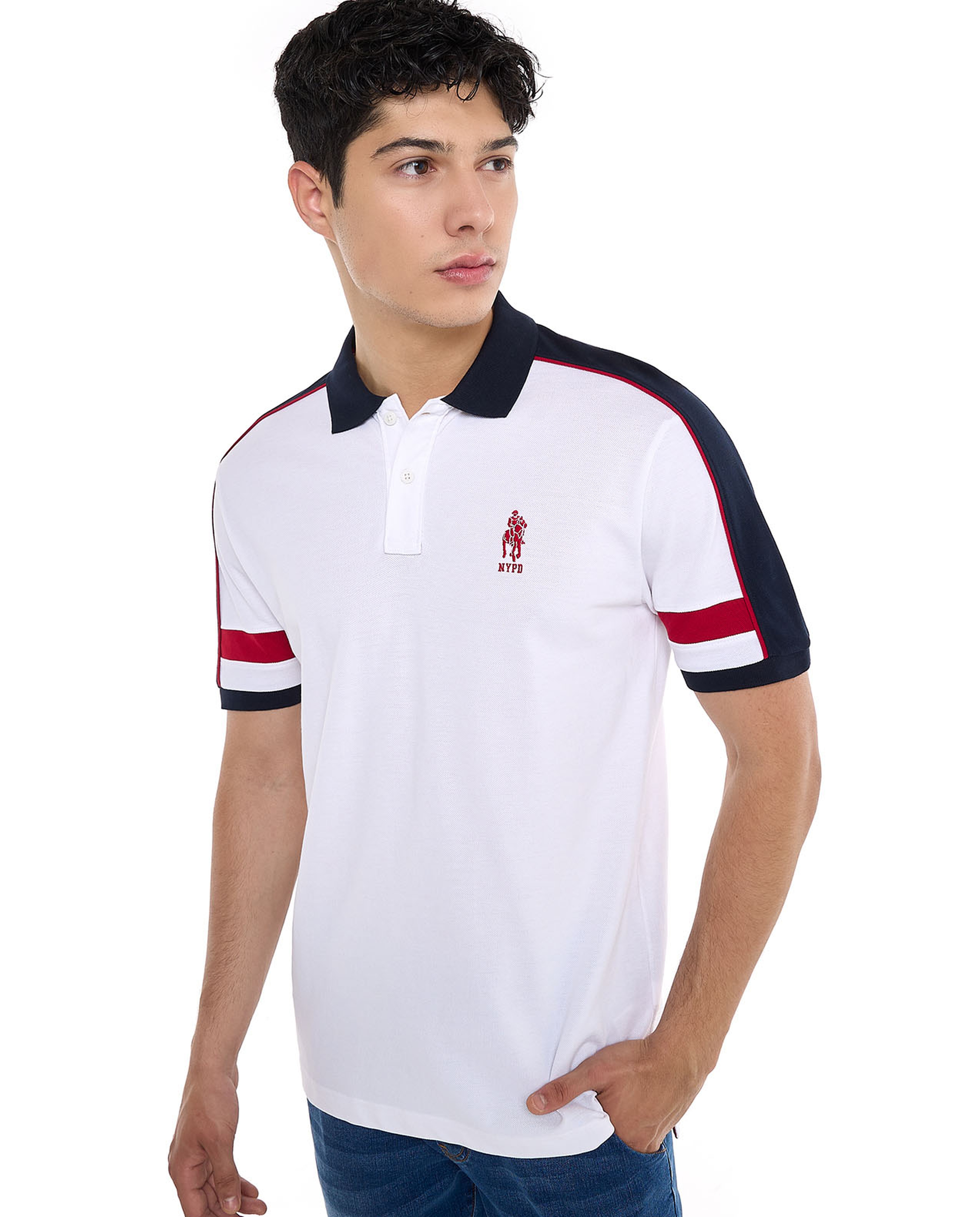 Colorblock Polo T-Shirt with Short Sleeves