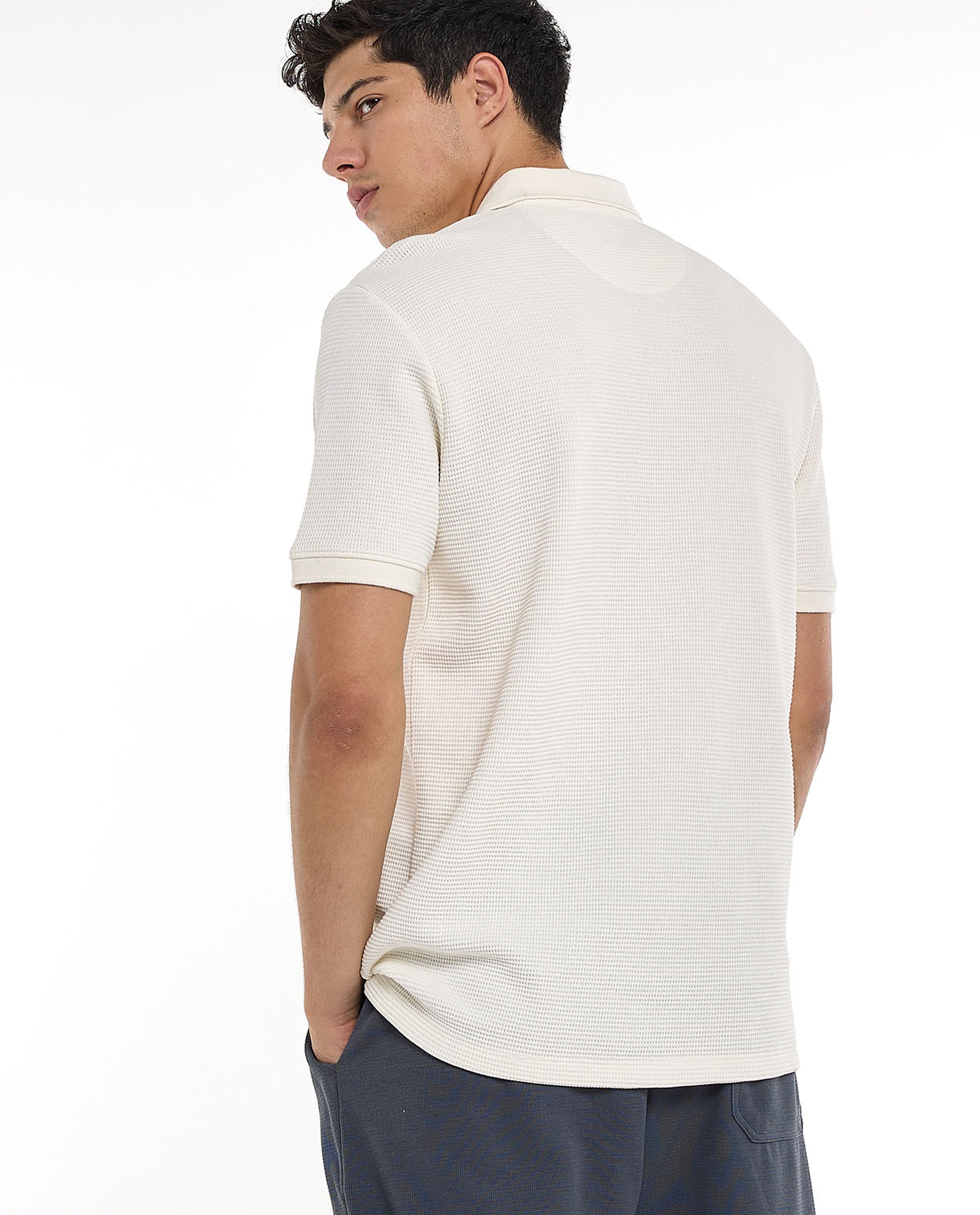 Textured Polo T-Shirt with Short Sleeves