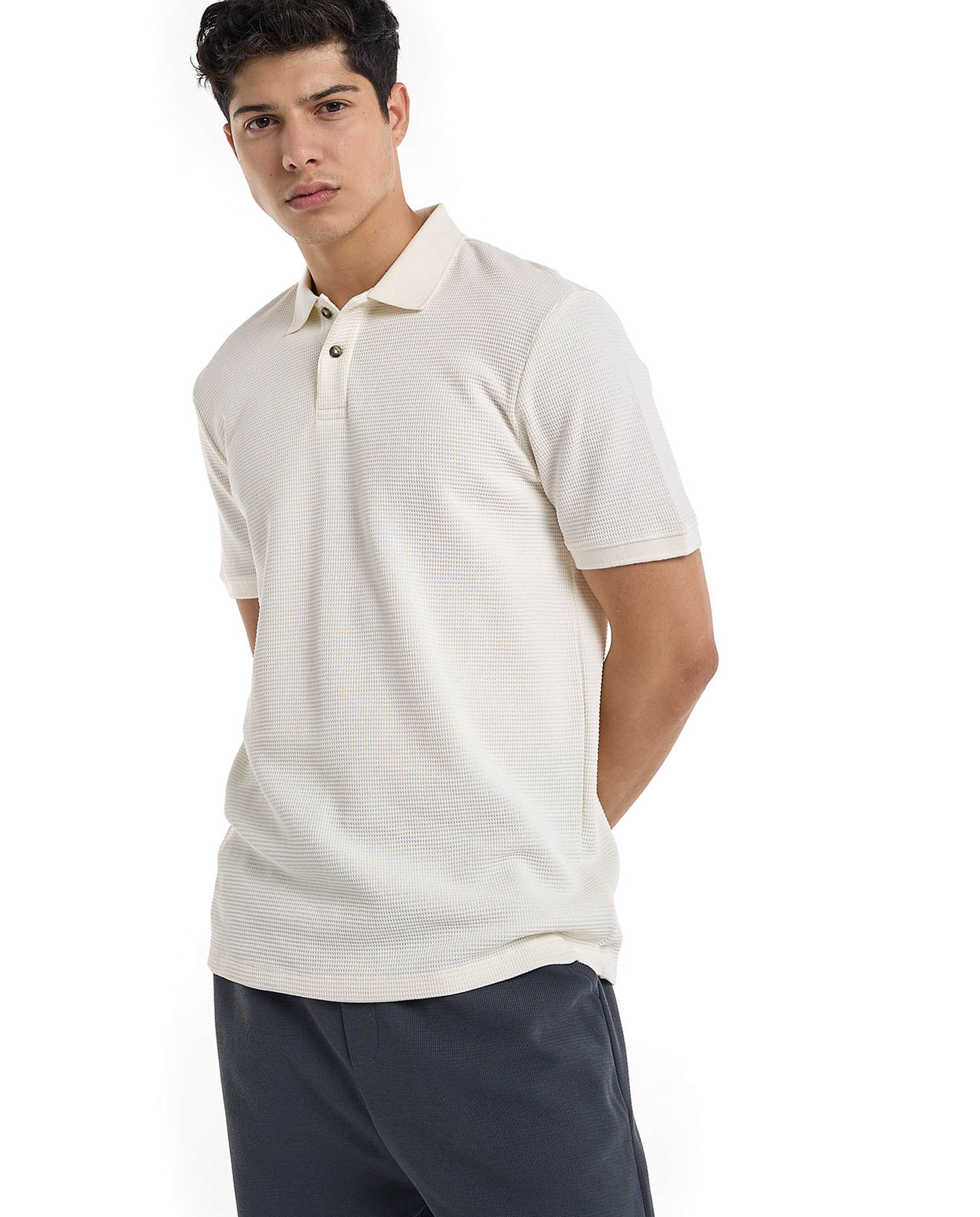 Textured Polo T-Shirt with Short Sleeves