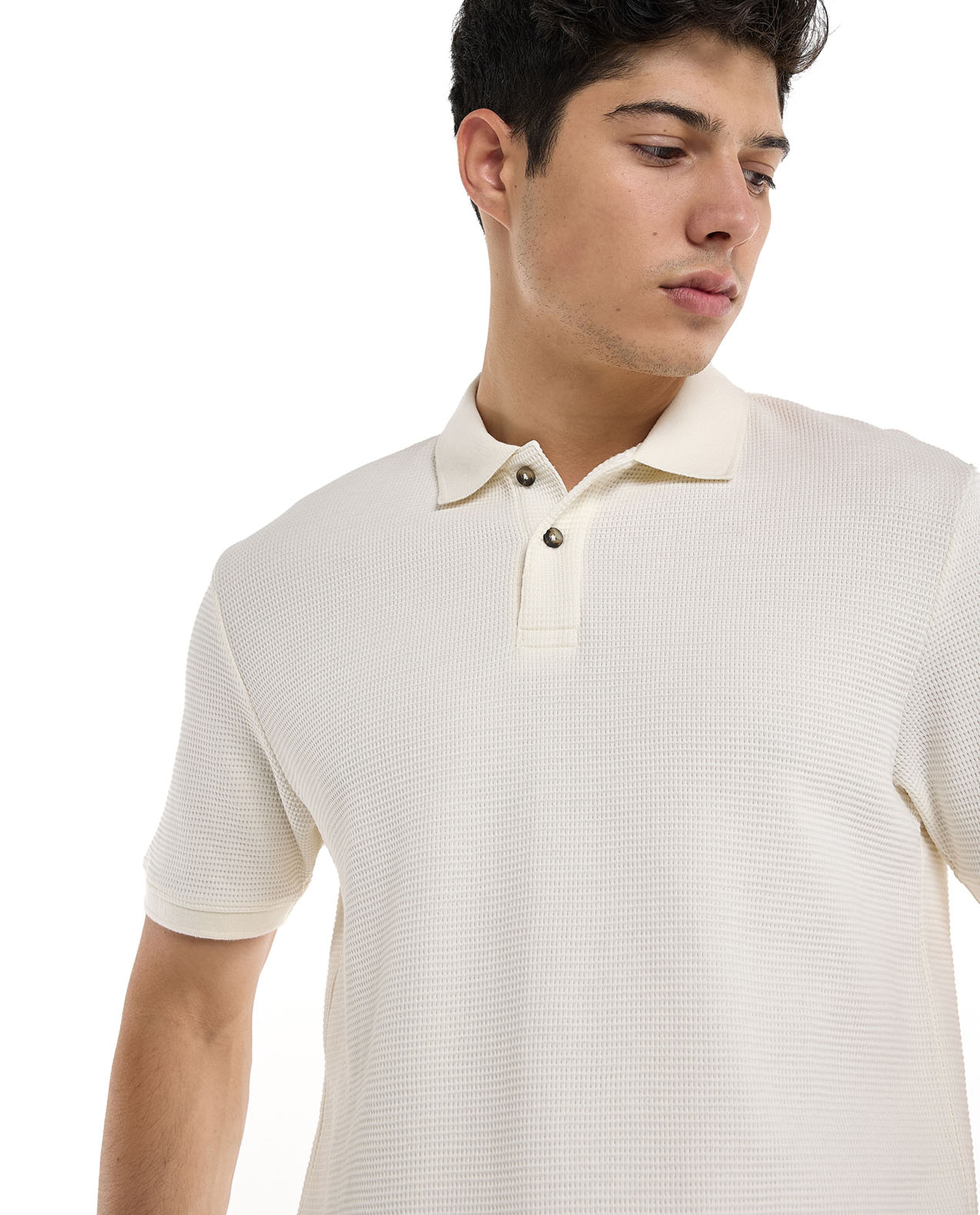 Textured Polo T-Shirt with Short Sleeves