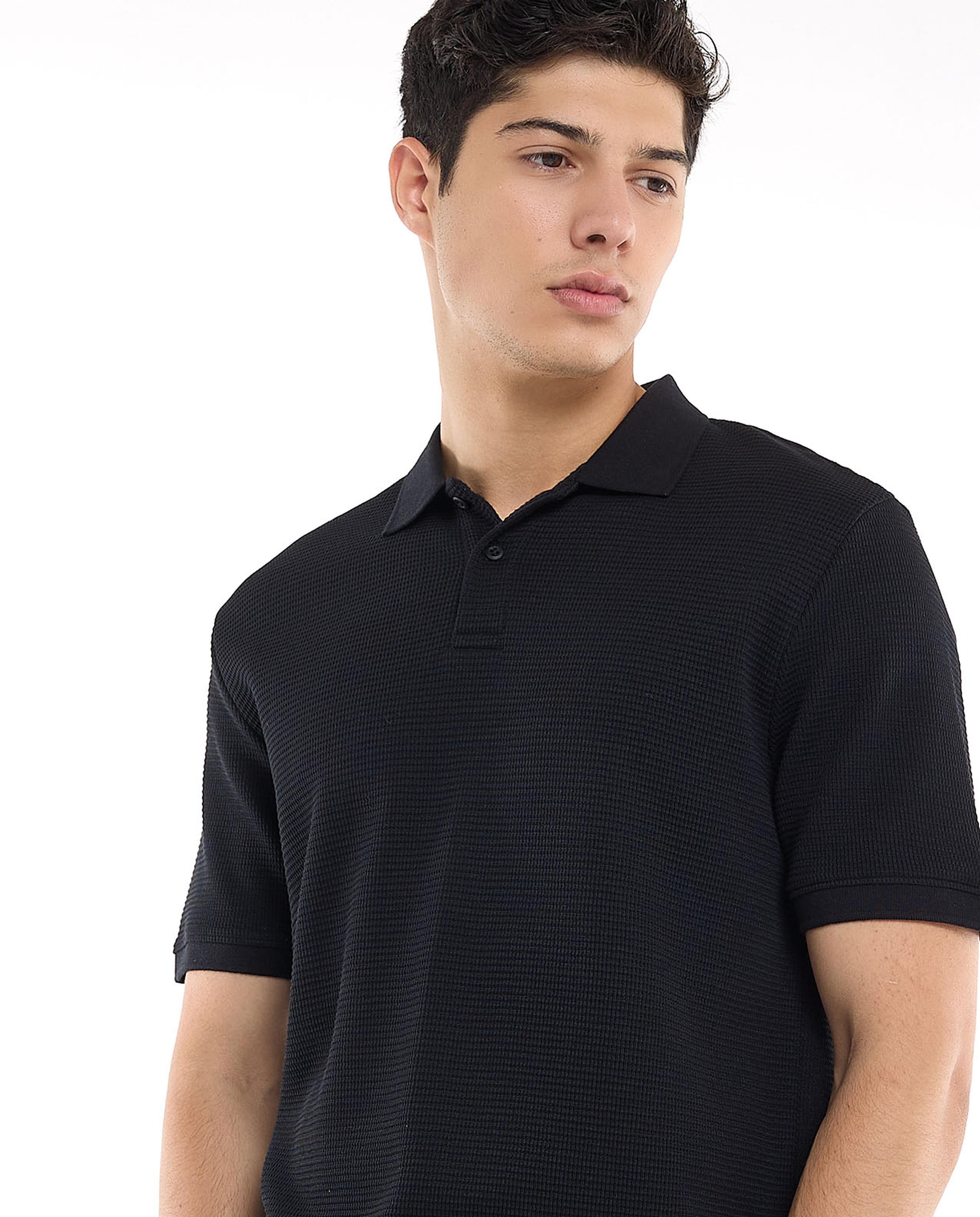 Textured Polo T-Shirt with Short Sleeves