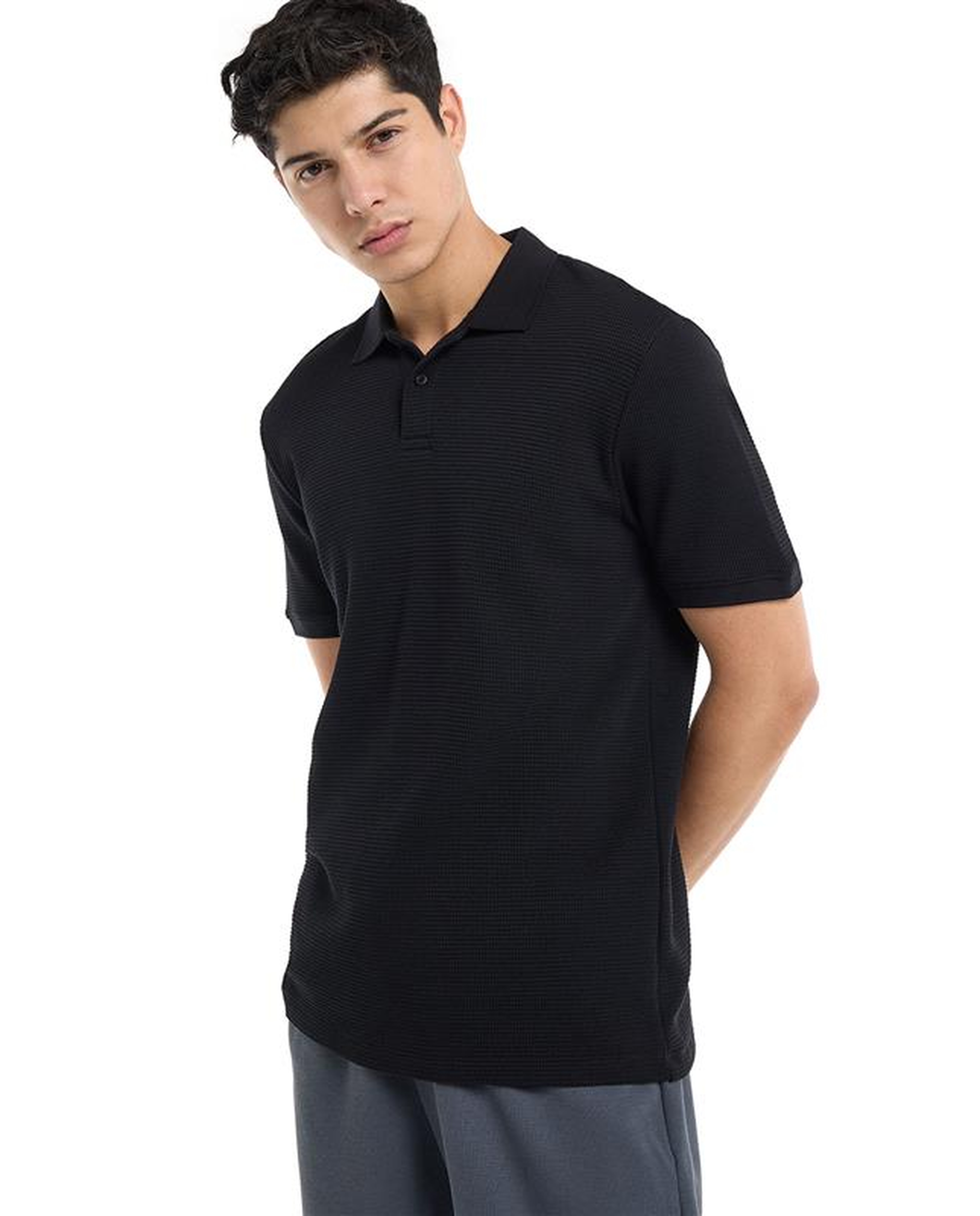 Textured Polo T-Shirt with Short Sleeves