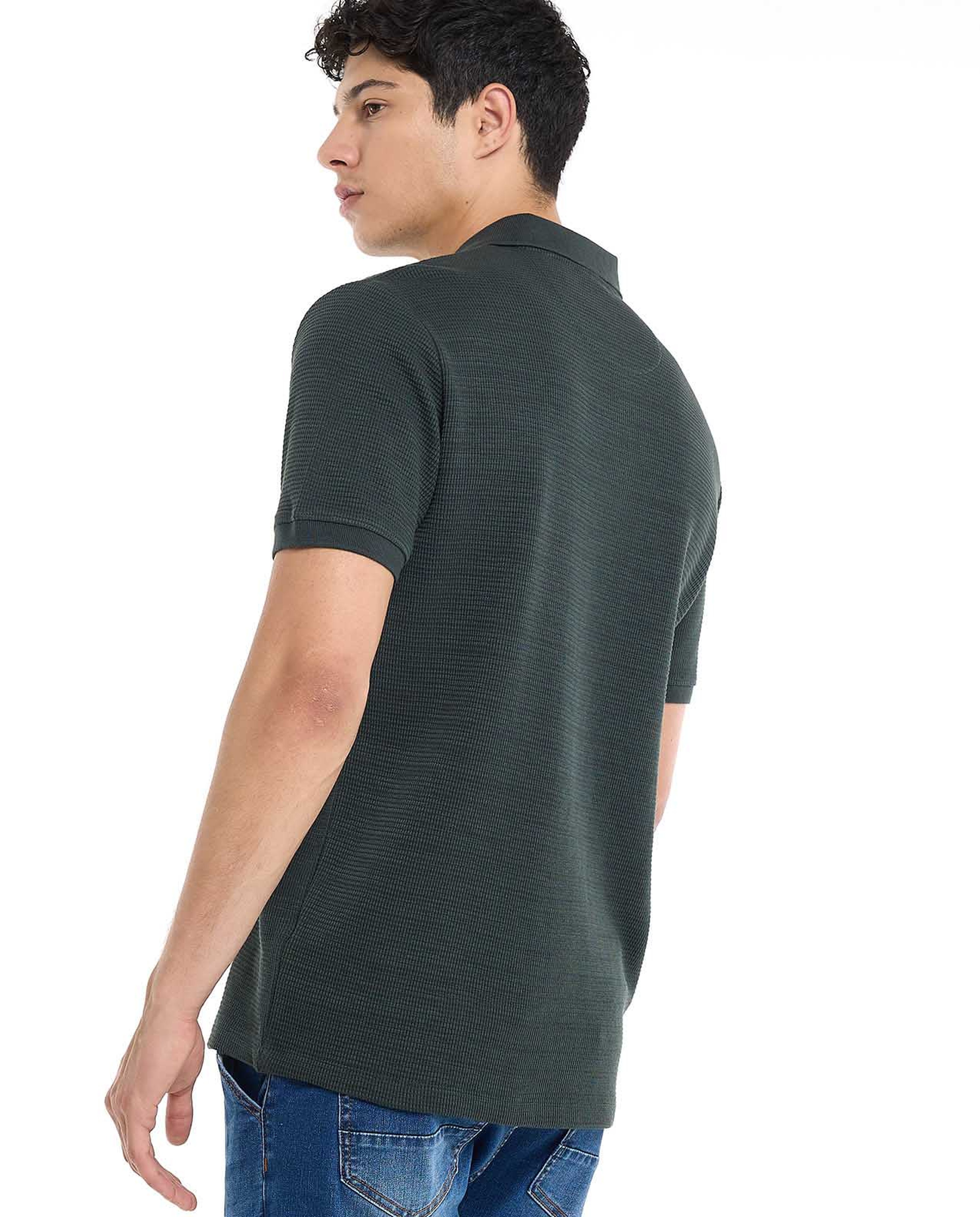 Textured Polo T-Shirt with Short Sleeves