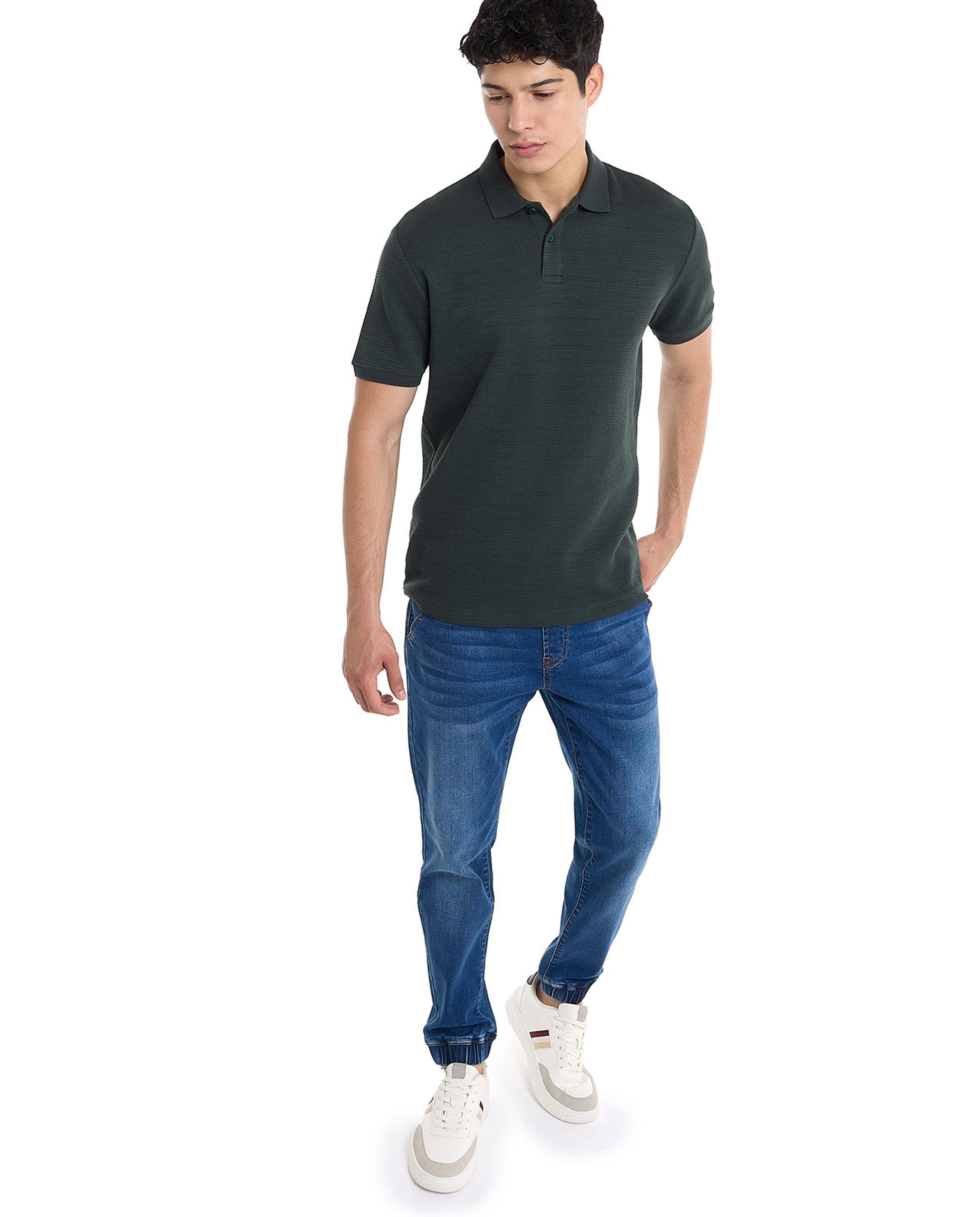 Textured Polo T-Shirt with Short Sleeves