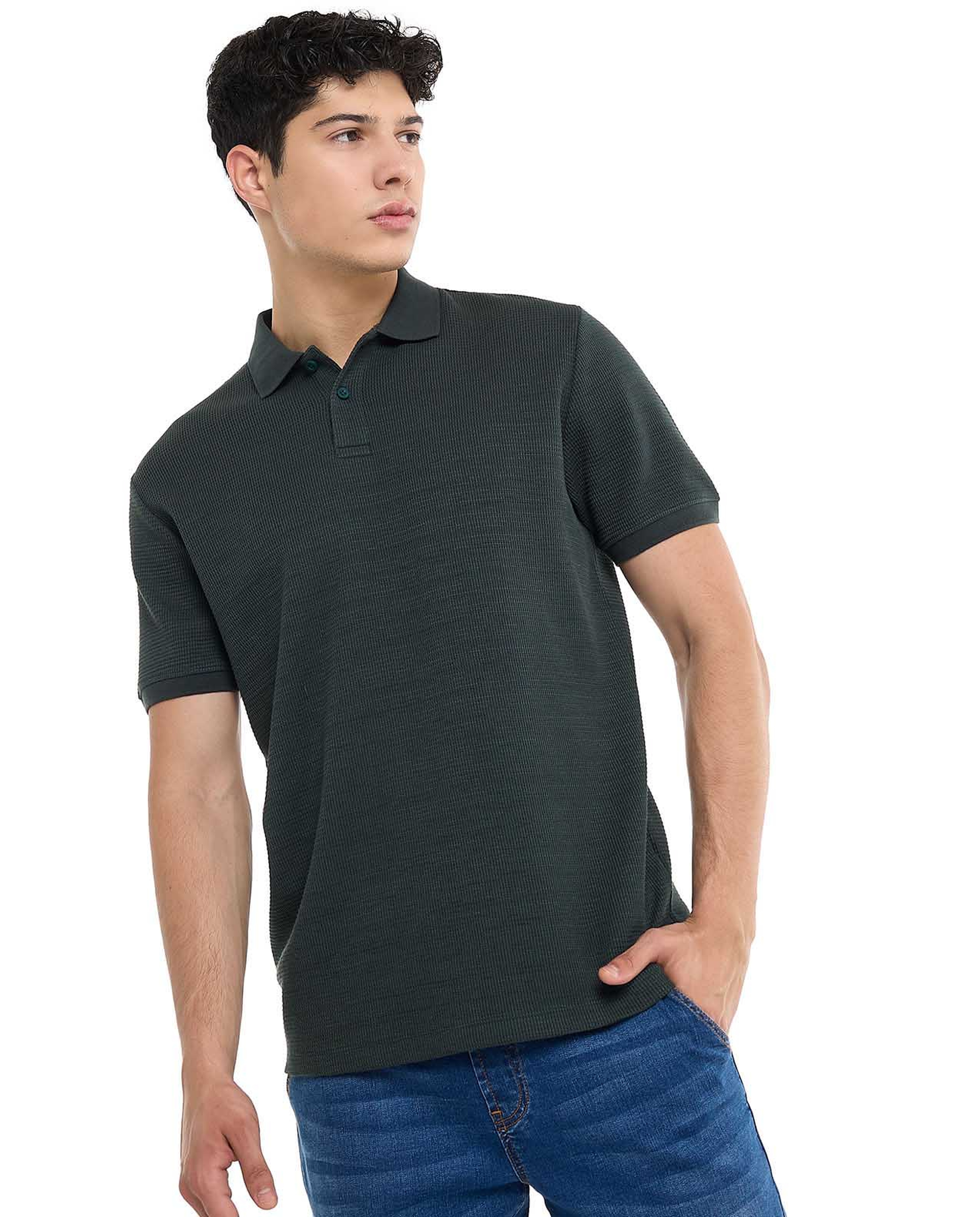 Textured Polo T-Shirt with Short Sleeves
