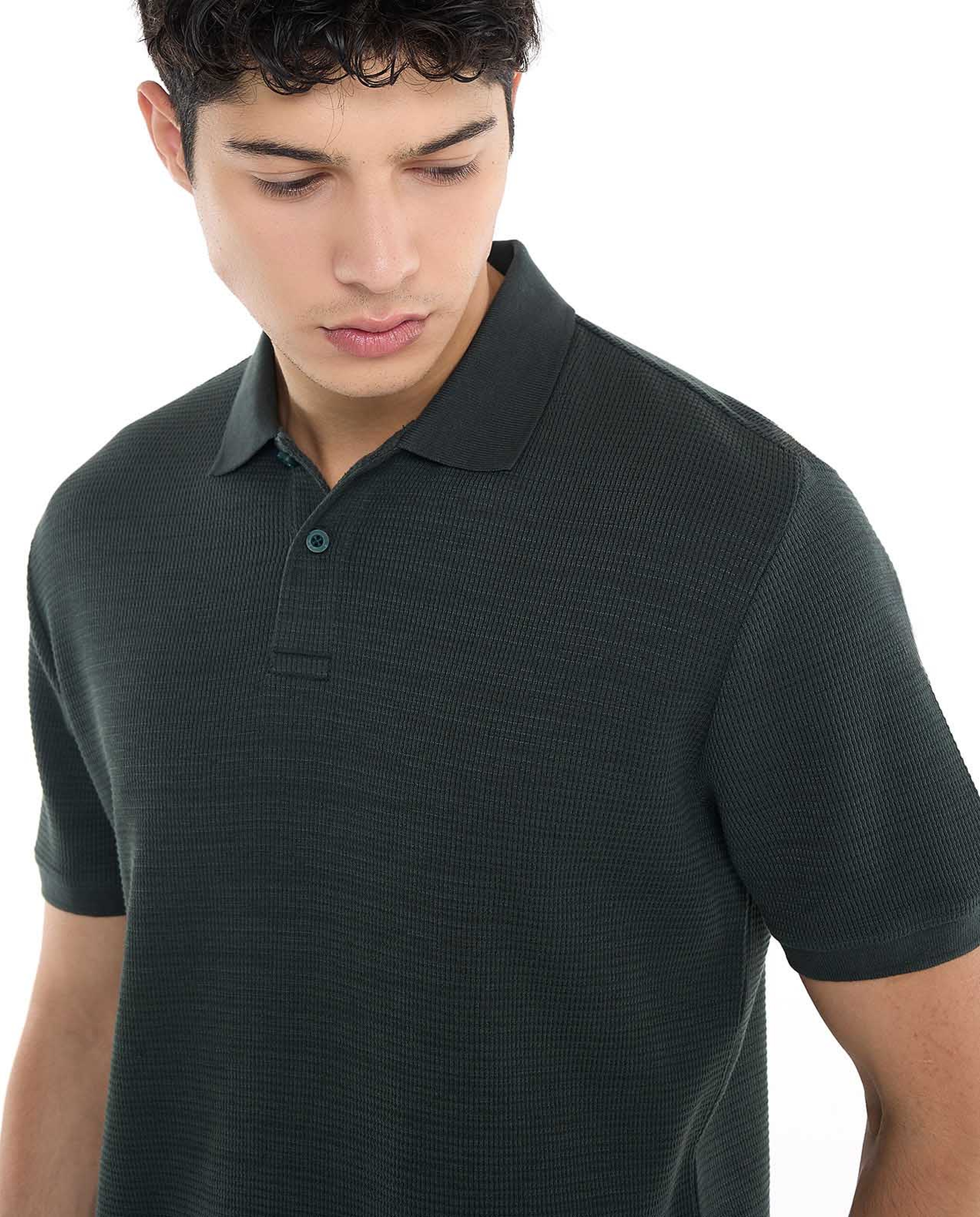 Textured Polo T-Shirt with Short Sleeves