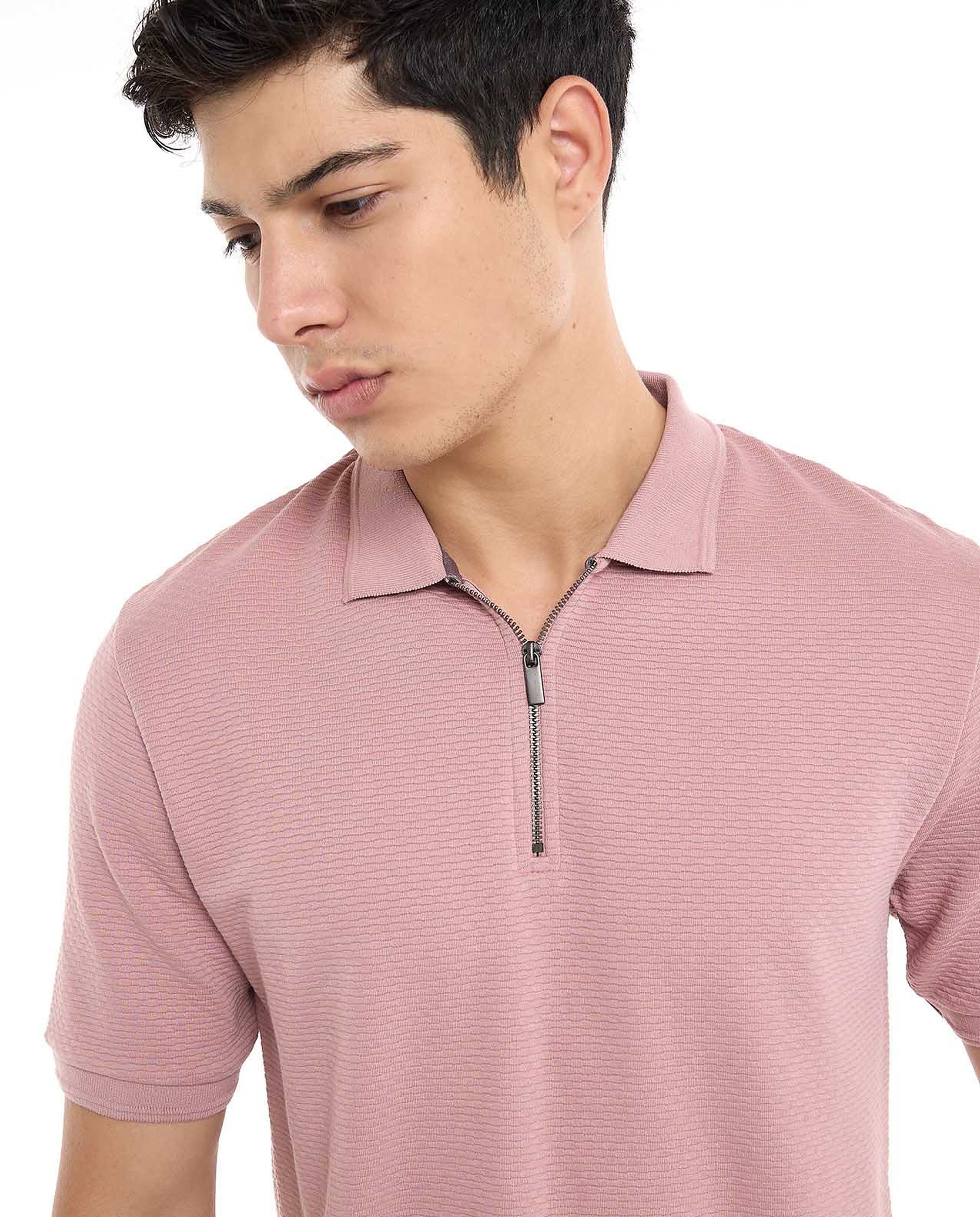 Textured Polo T-Shirt with Short Sleeves