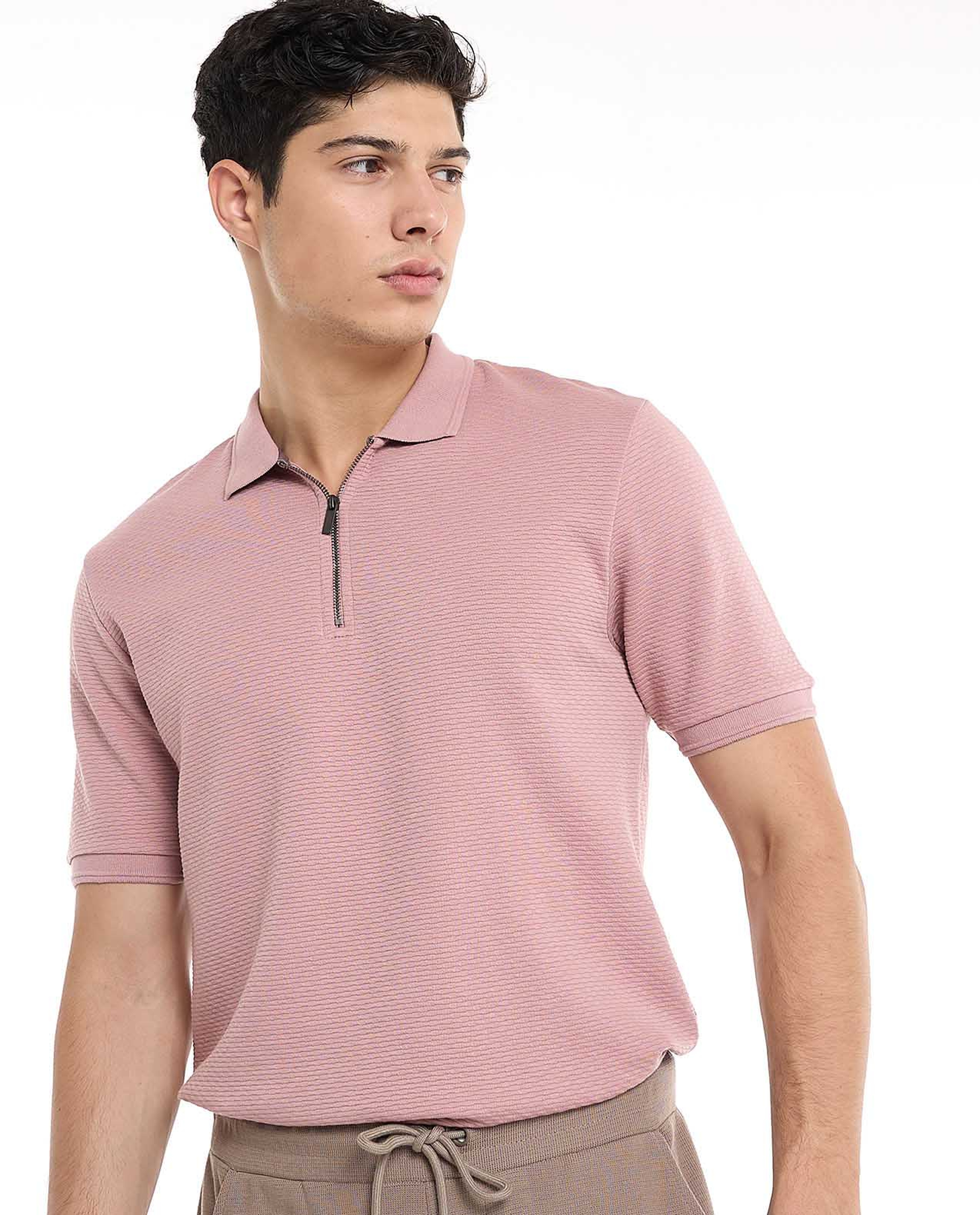 Textured Polo T-Shirt with Short Sleeves