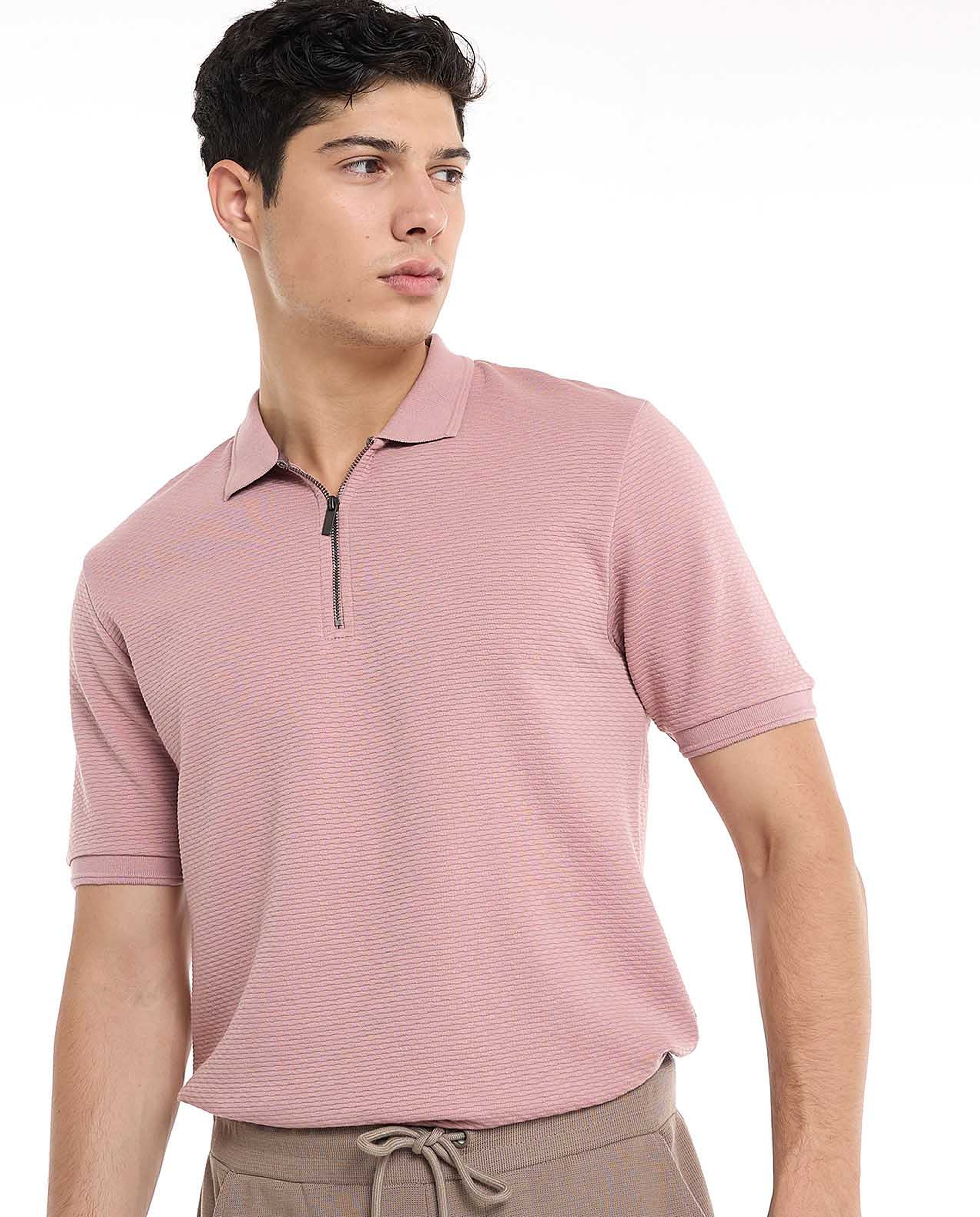 Textured Polo T-Shirt with Short Sleeves