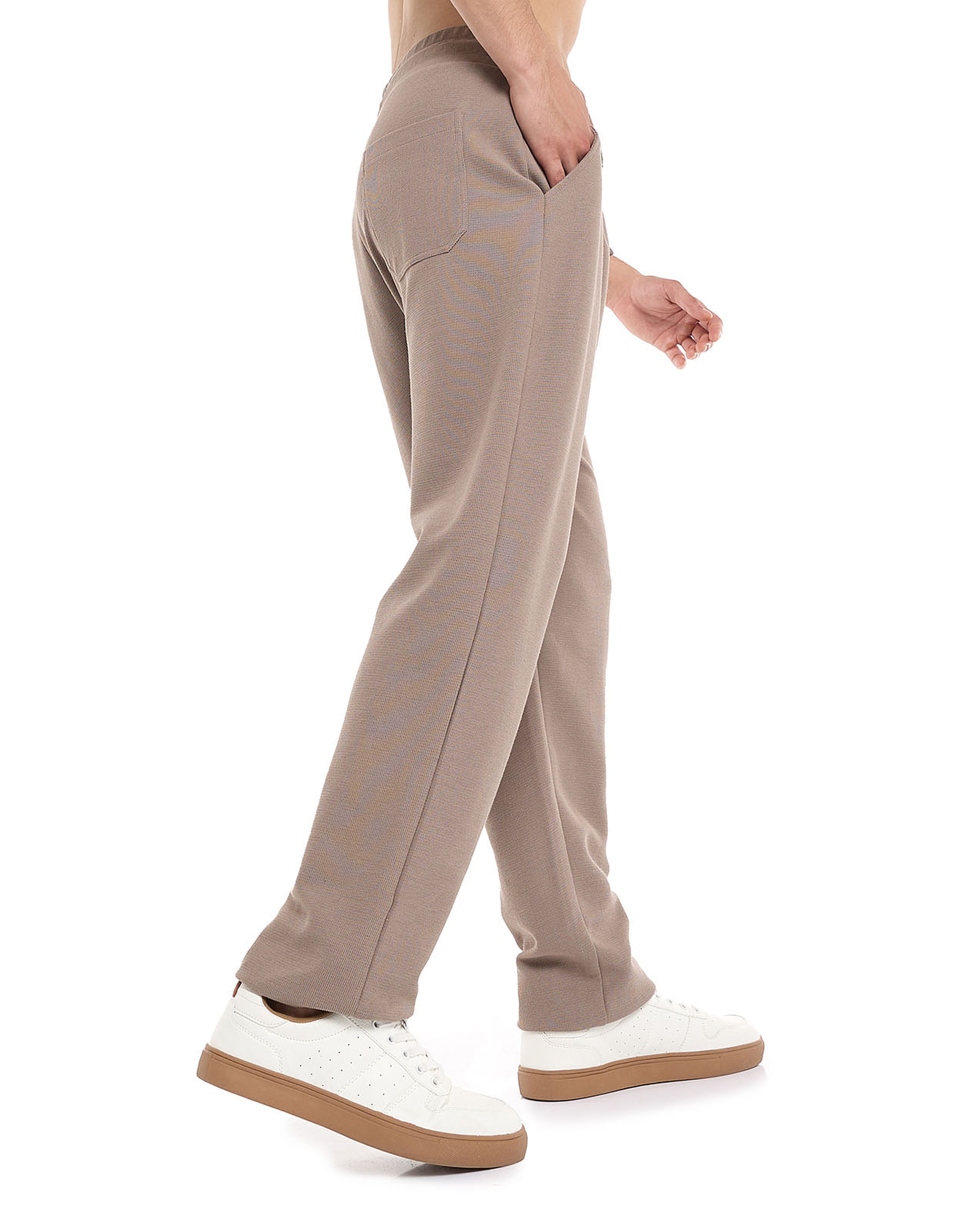 Textured Straight Fit Pants with Drawstring Waist
