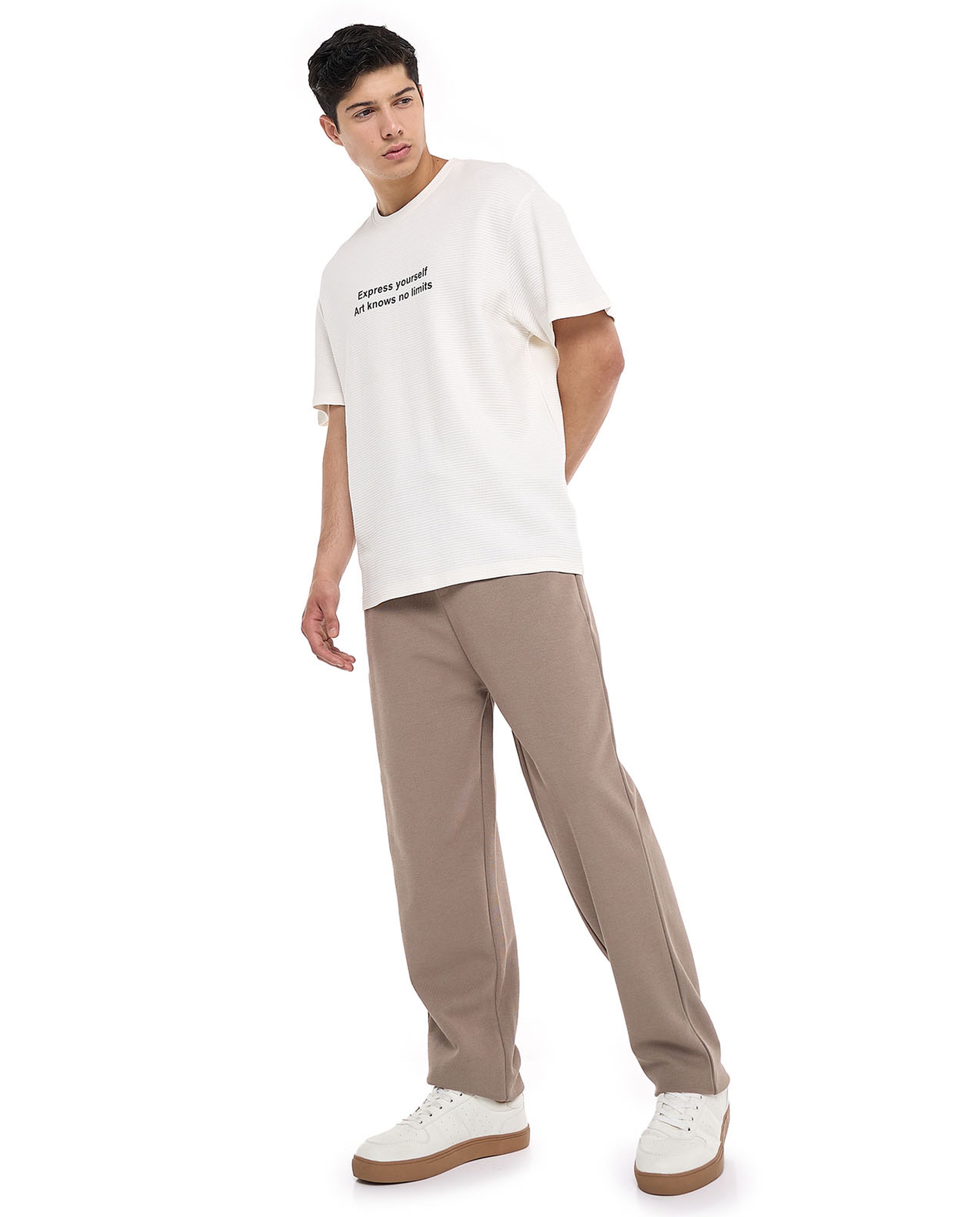 Textured Straight Fit Pants with Drawstring Waist