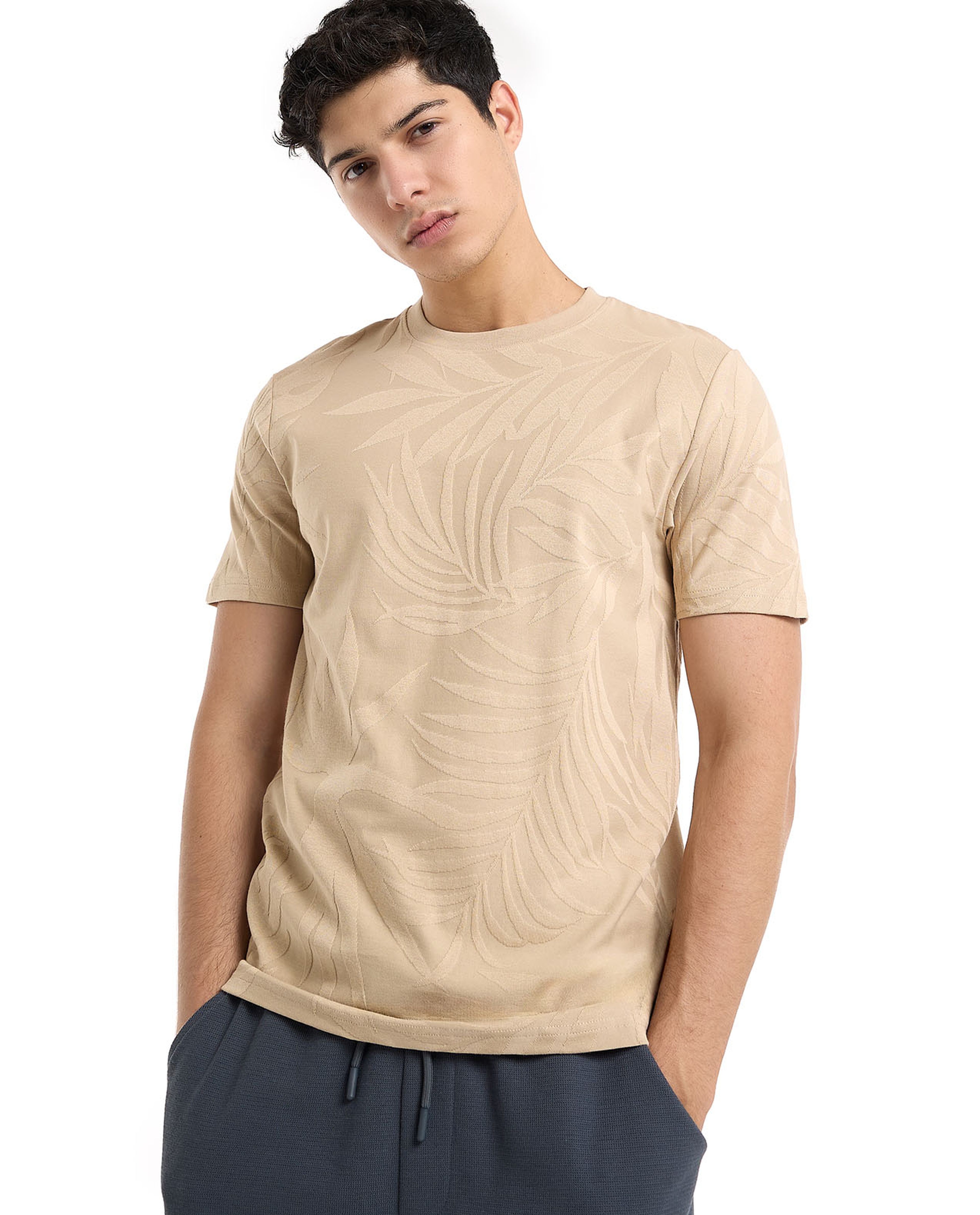 Woven T-Shirt with Crew Neck and Short Sleeves