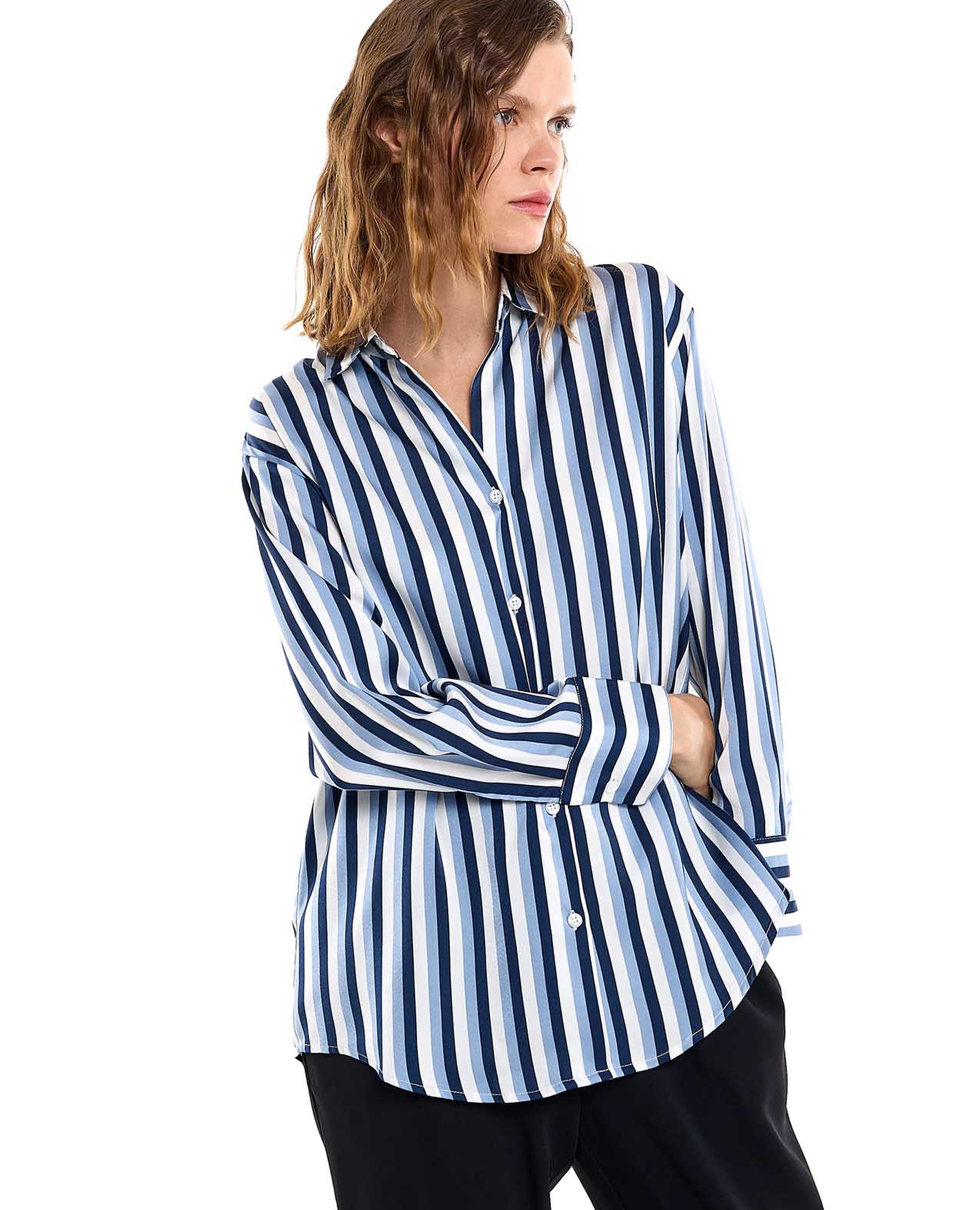 Striped Shirt with Classic Collar and Long Sleeves