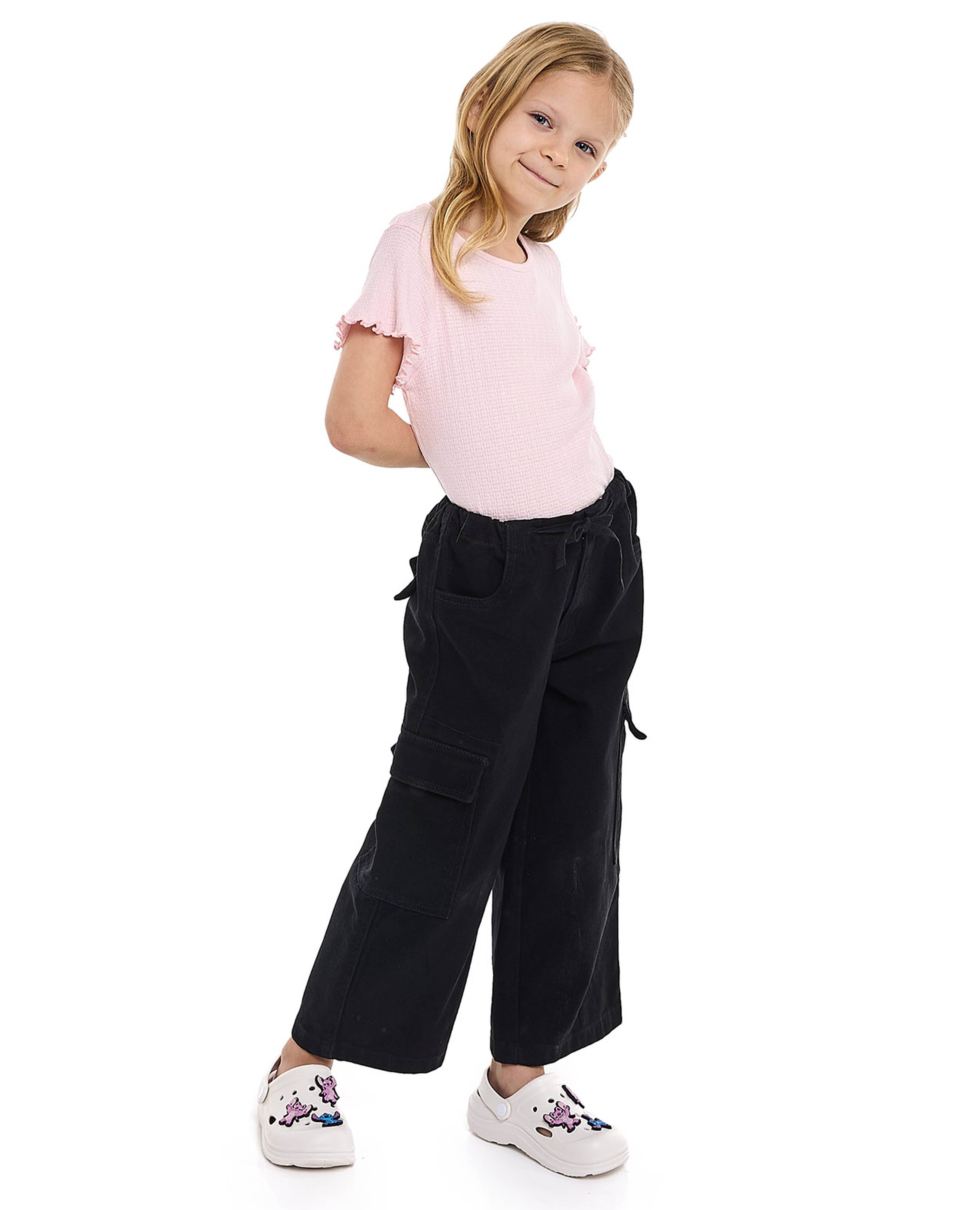 Solid Cargo Pants with Drawstring Waist