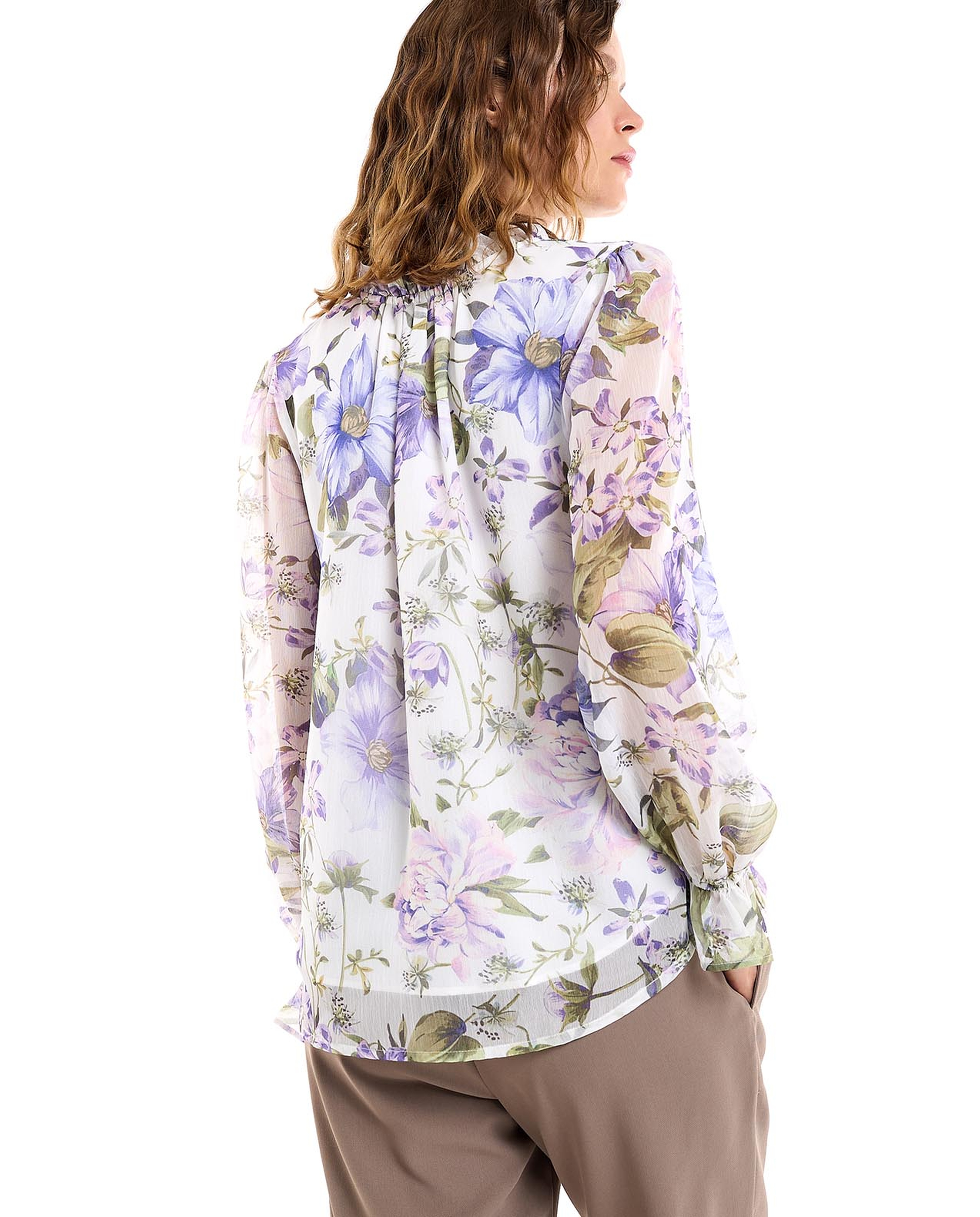 Floral Print Top with V-Neck and Long Sleeves