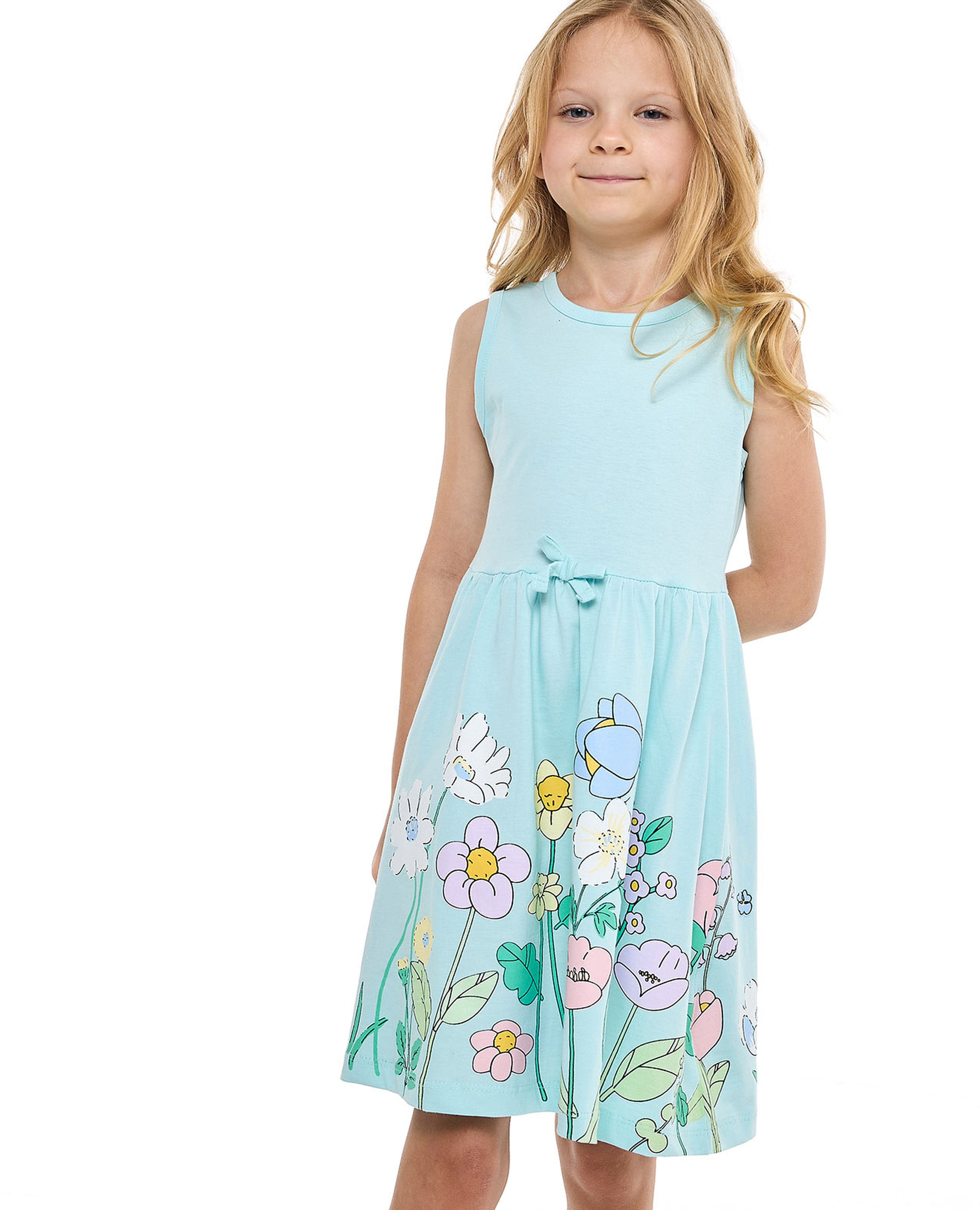 Floral Printed Sleeveless Dress with Crew Neck