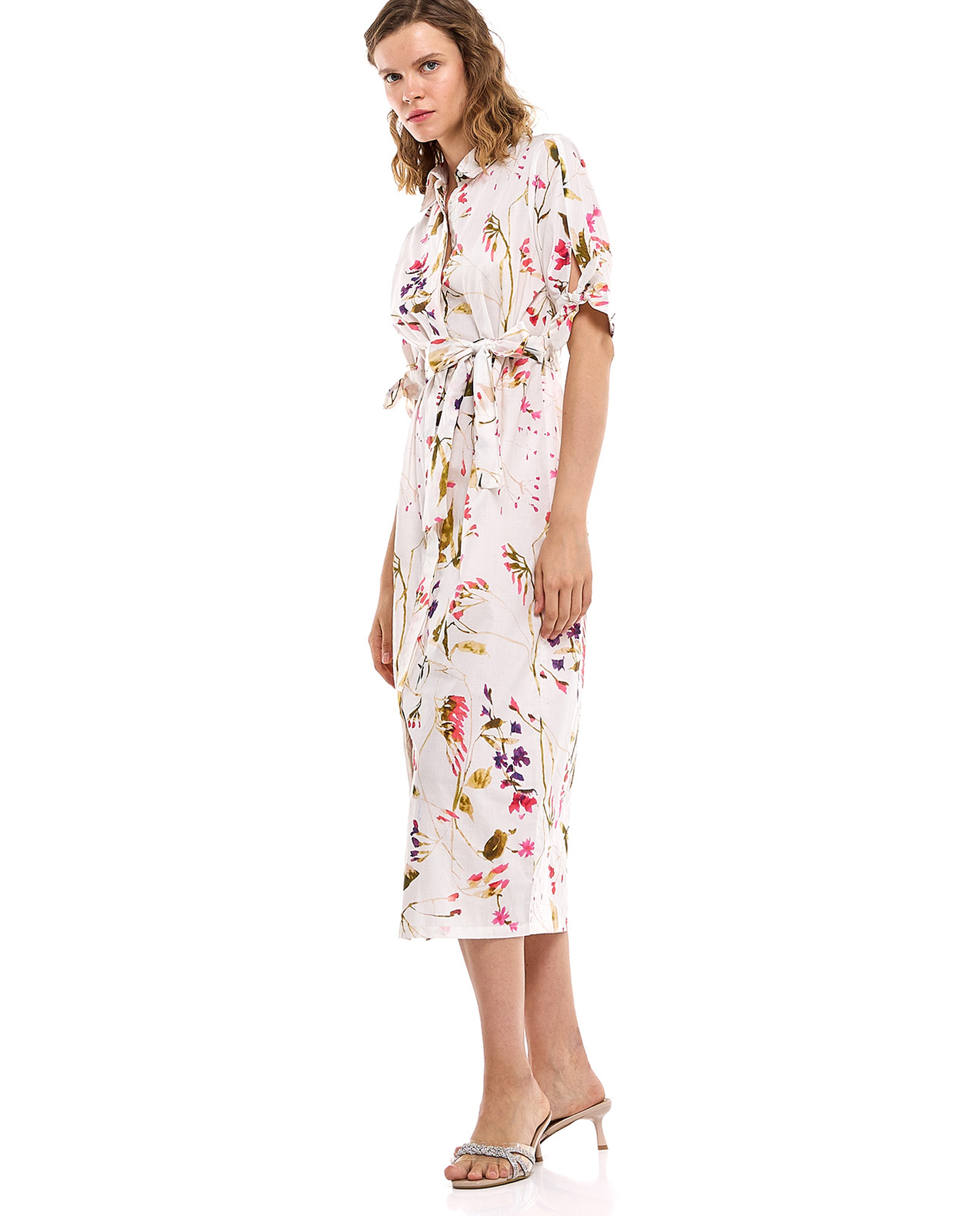 Floral Print Shirt Dress with Short Sleeves