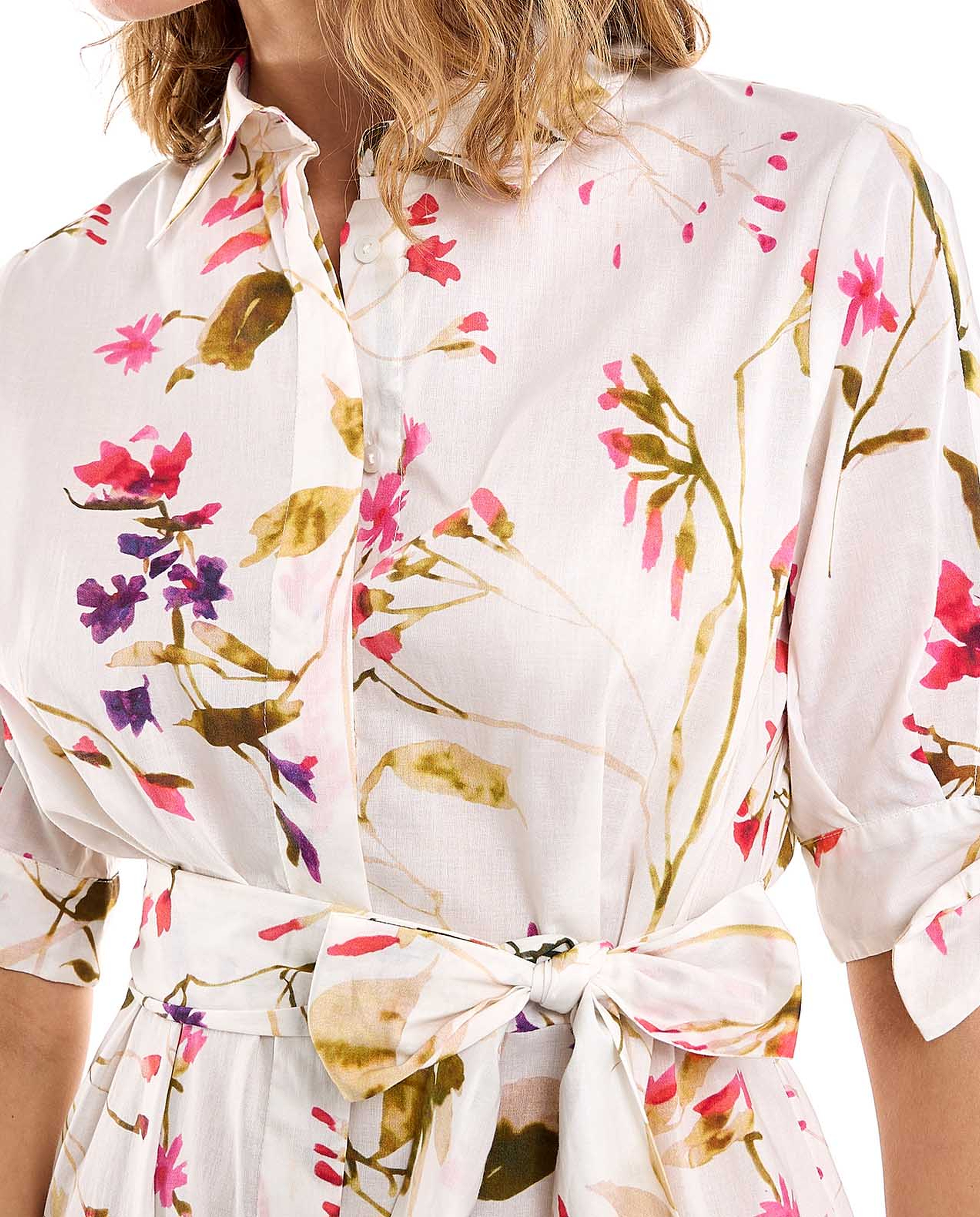 Floral Print Shirt Dress with Short Sleeves