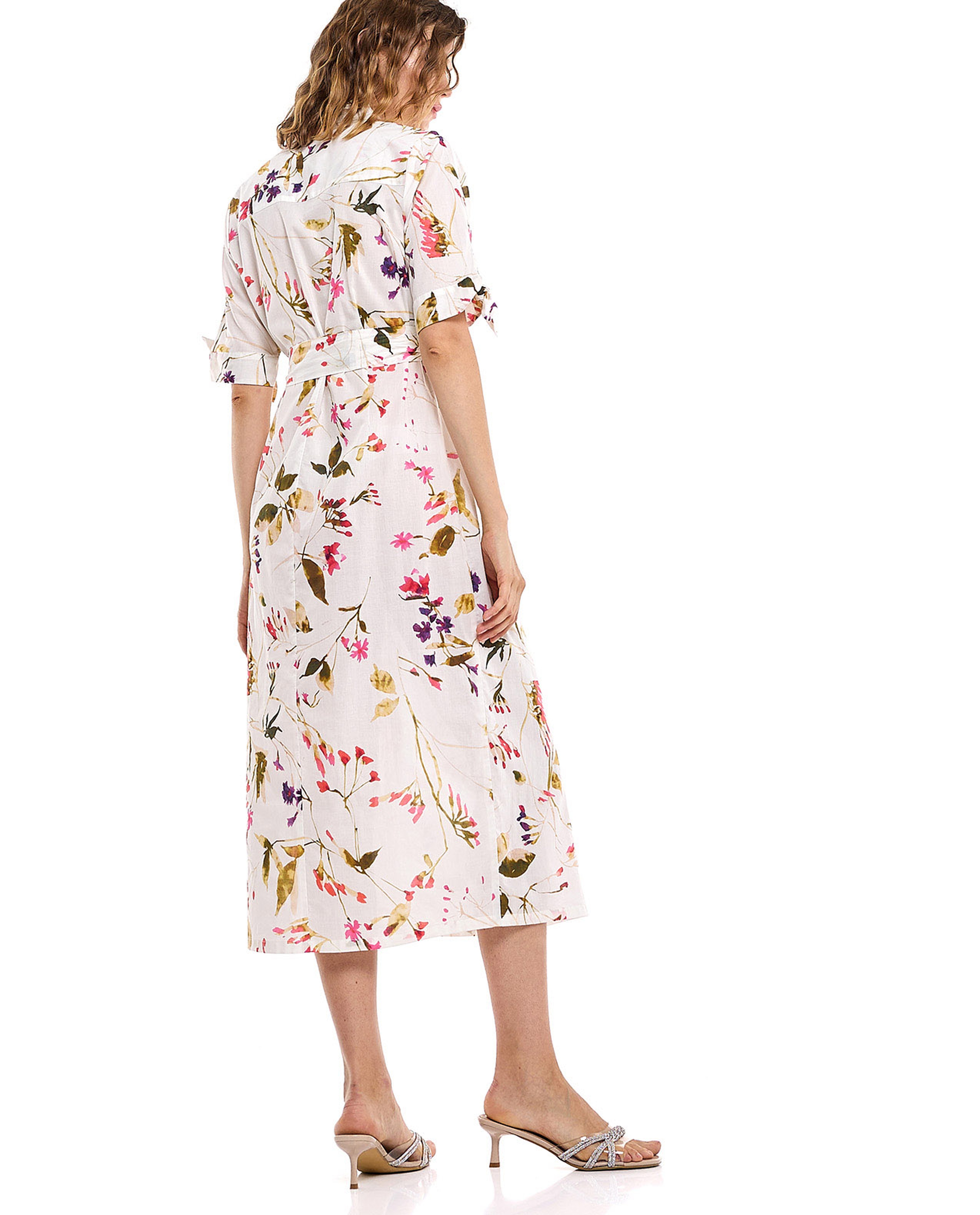 Floral Print Shirt Dress with Short Sleeves