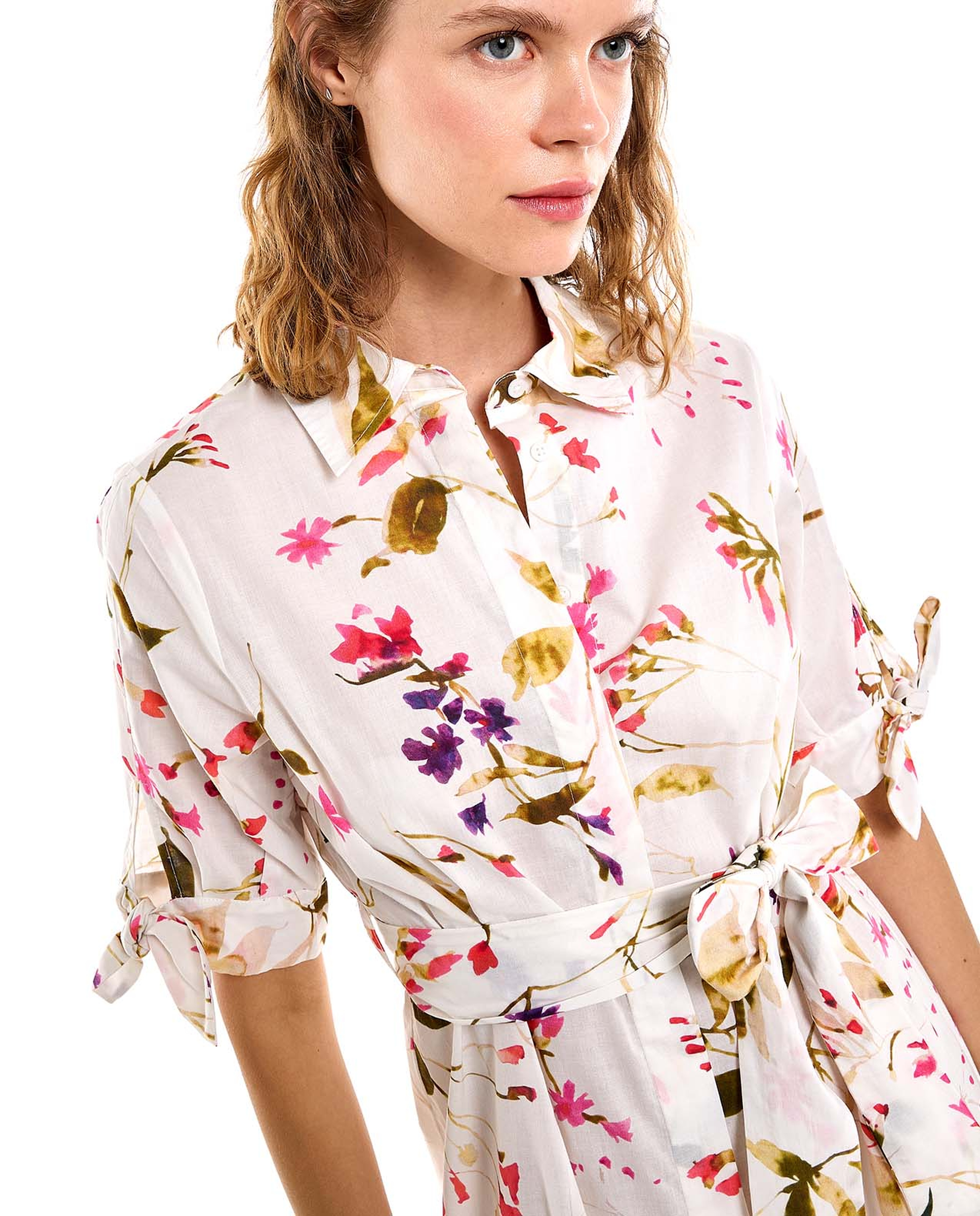 Floral Print Shirt Dress with Short Sleeves