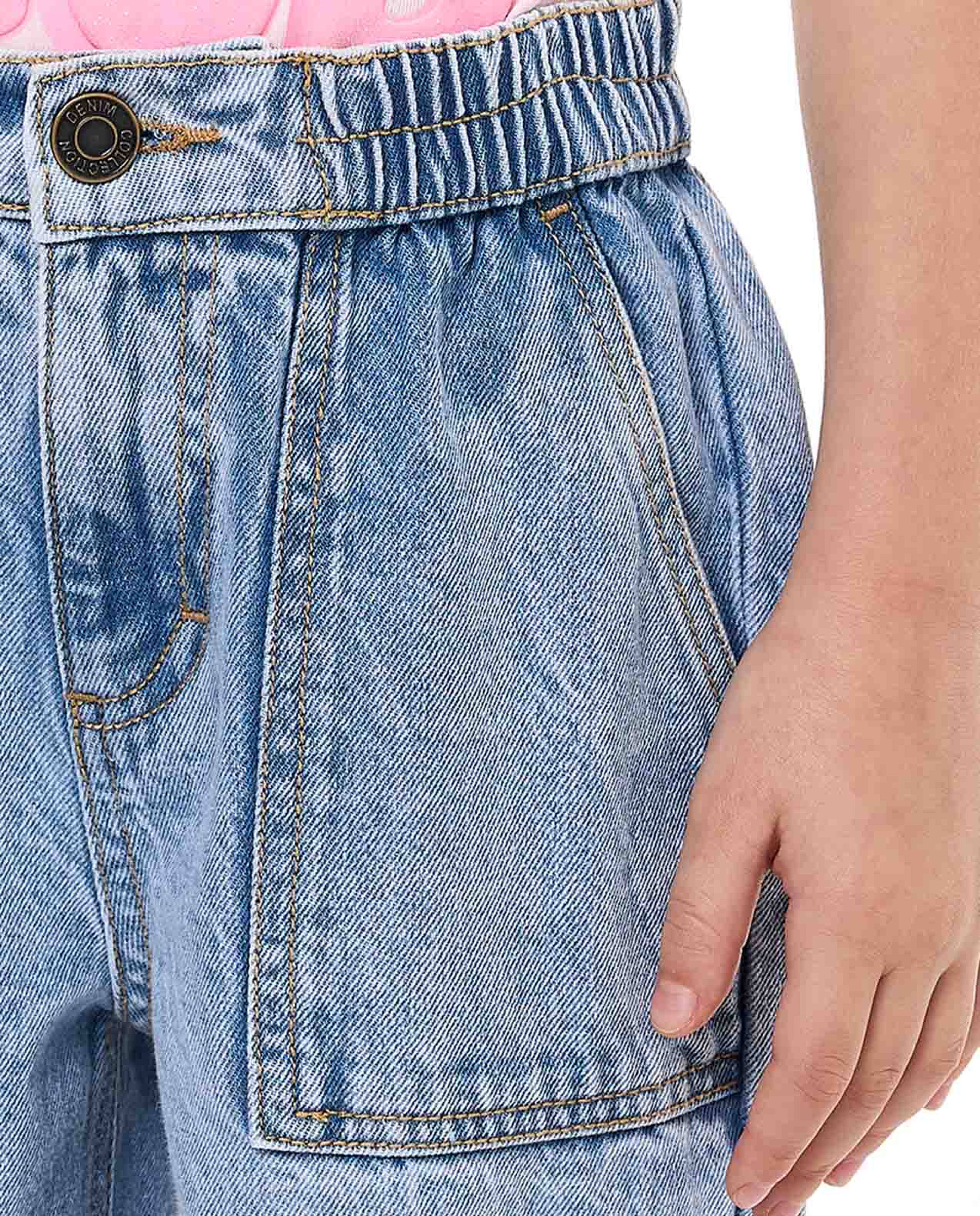 Washed Wide Leg Jeans with Button Closure