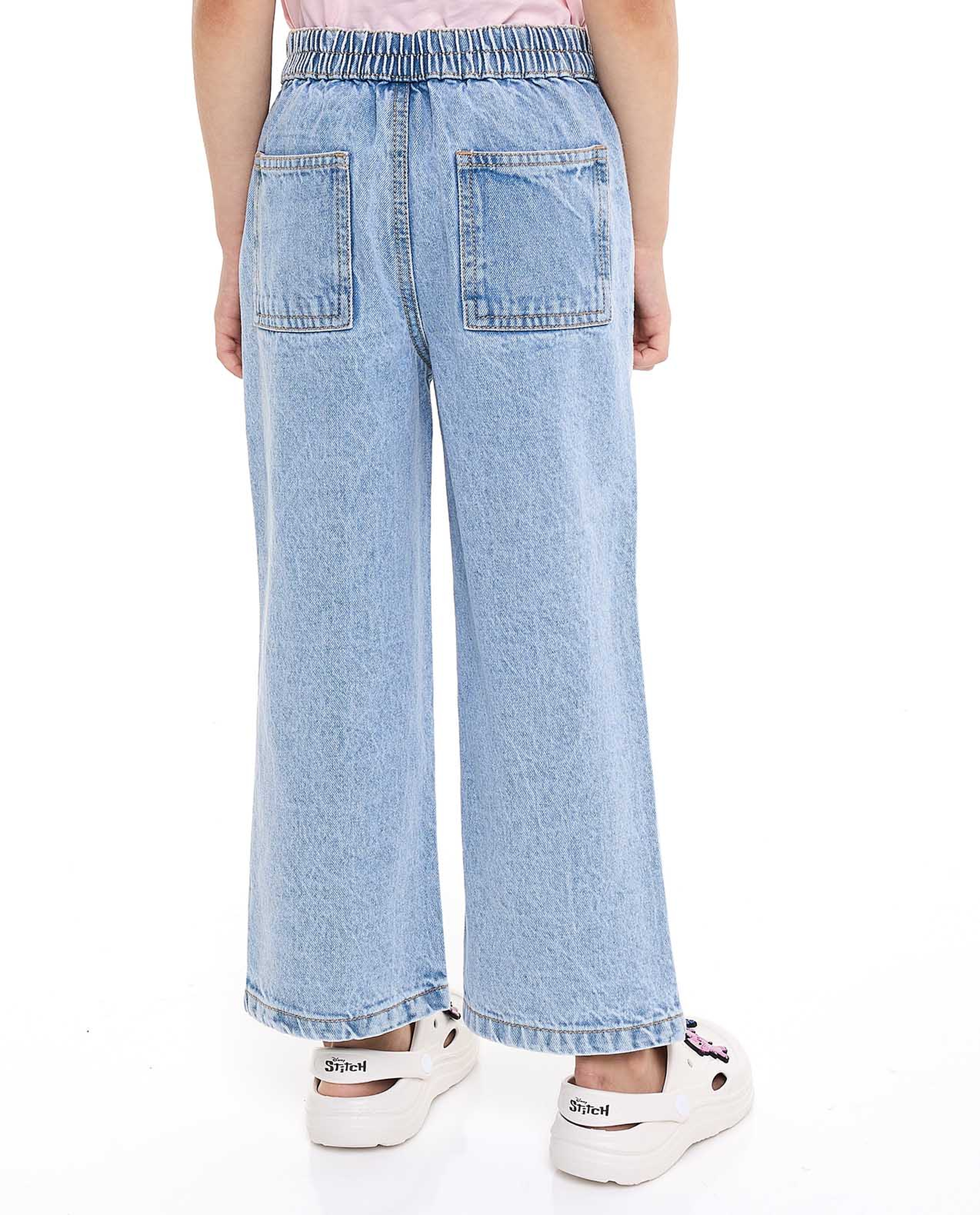 Washed Wide Leg Jeans with Button Closure