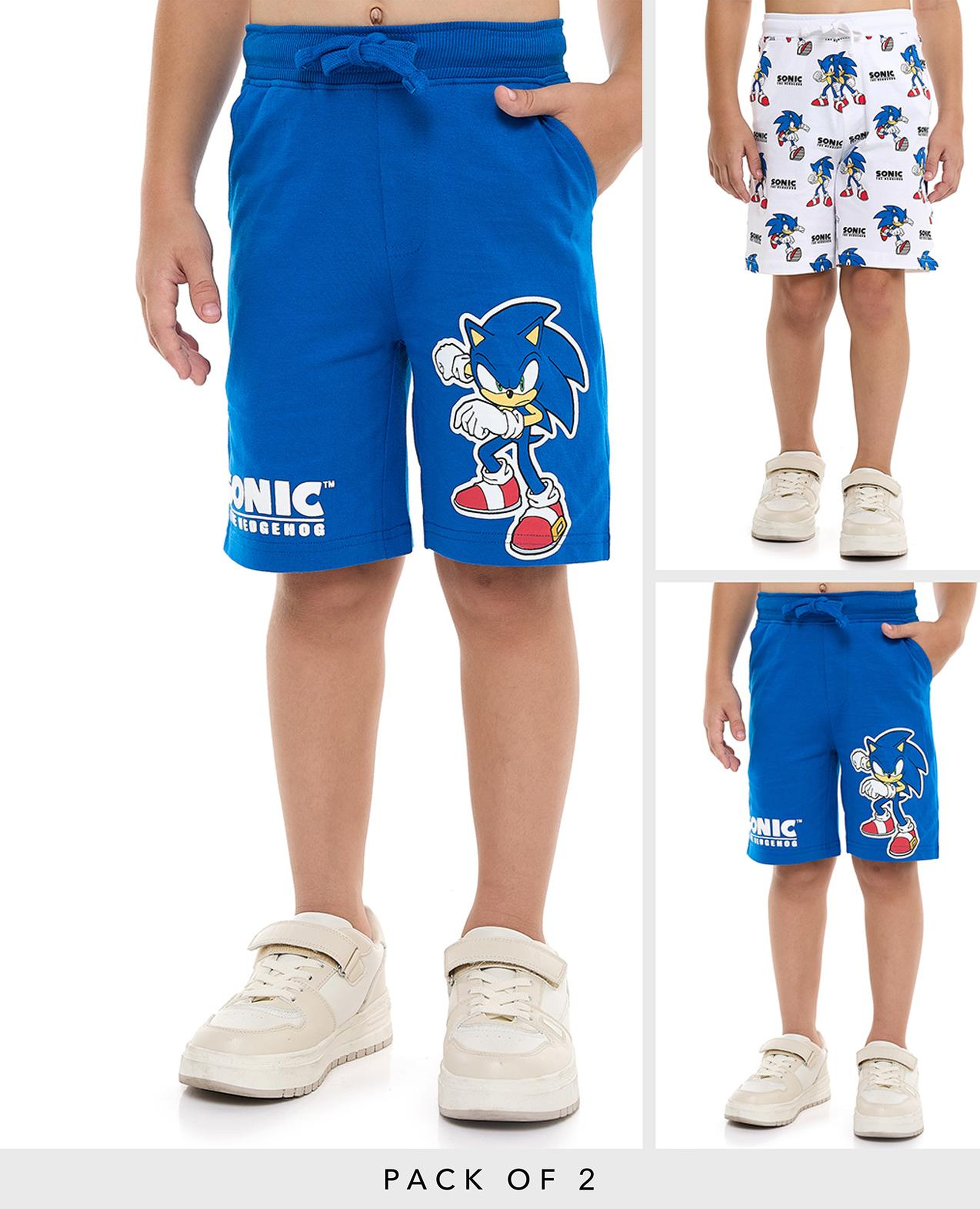 شورت برباط على الخصر بطبعة سونيك - قطعتين