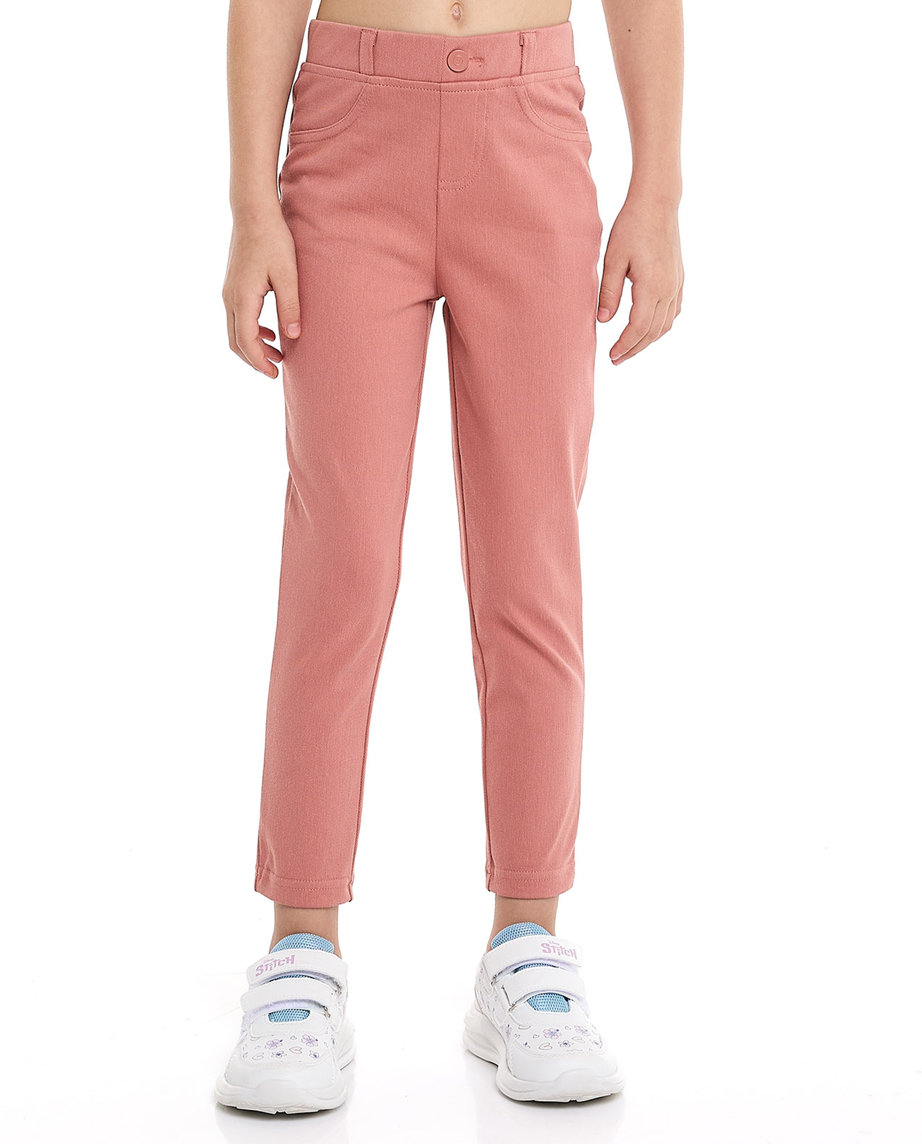 Solid Slim Fit Pants with Elastic Waist