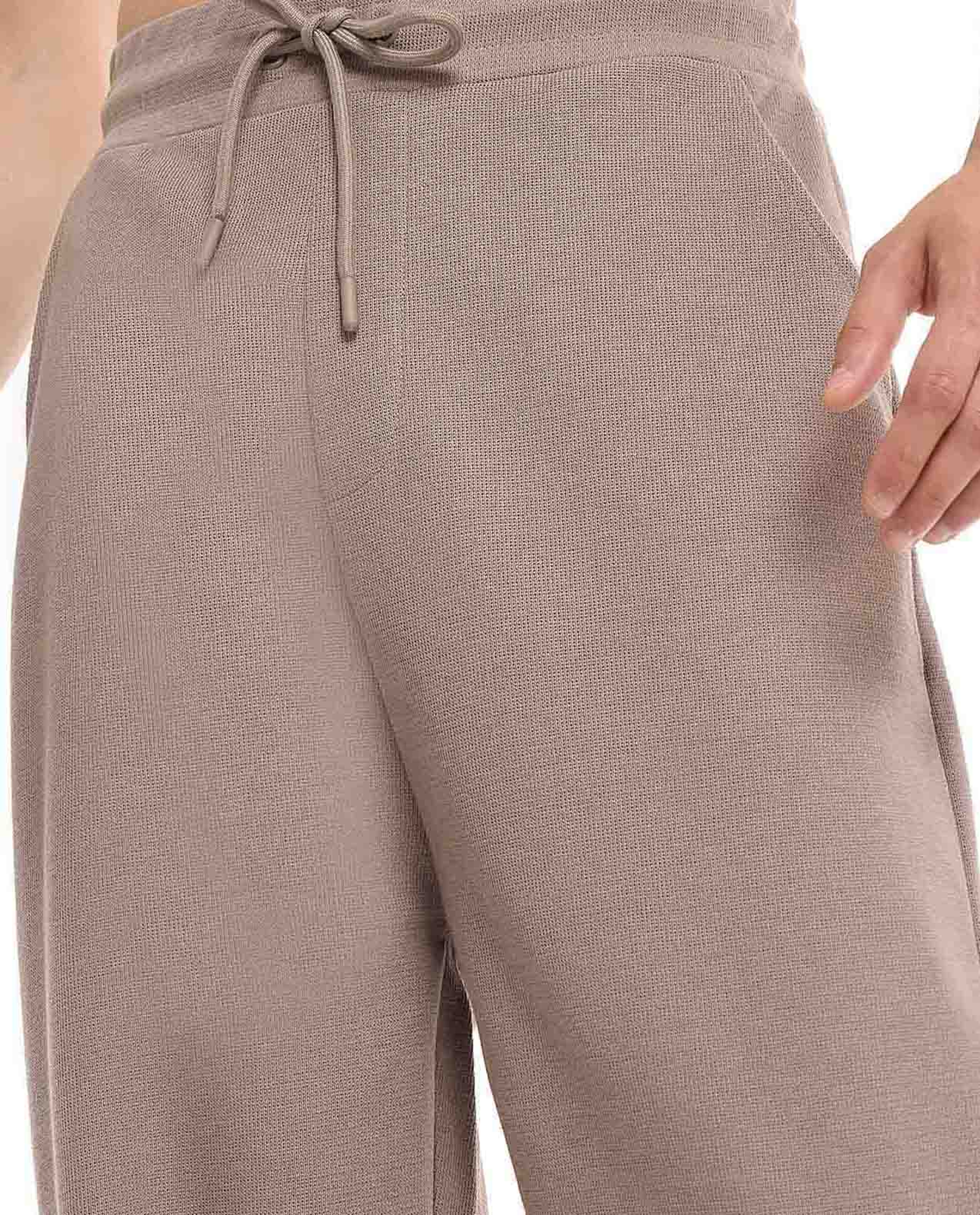 Textured Straight Fit Pants with Drawstring Waist