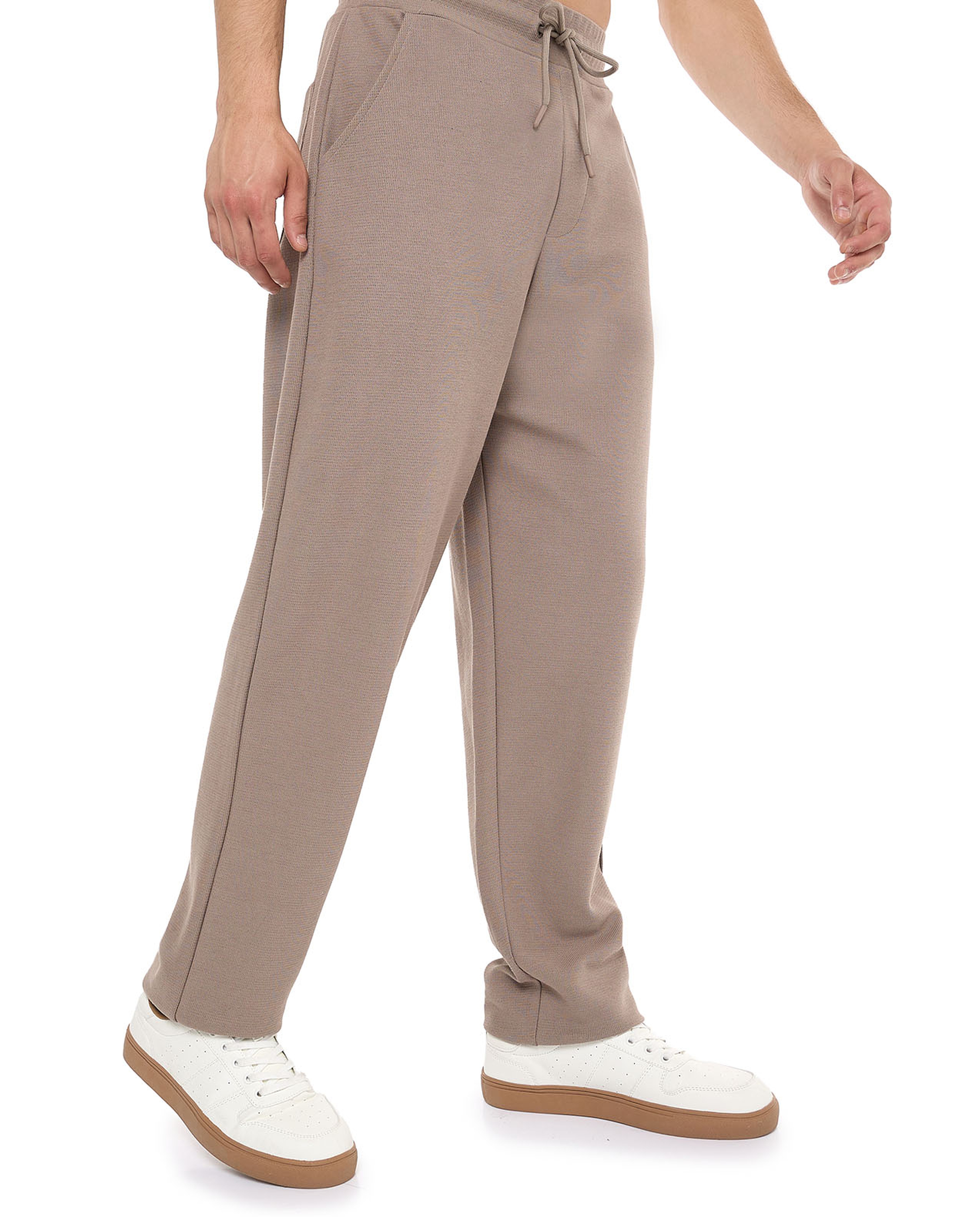 Textured Straight Fit Pants with Drawstring Waist