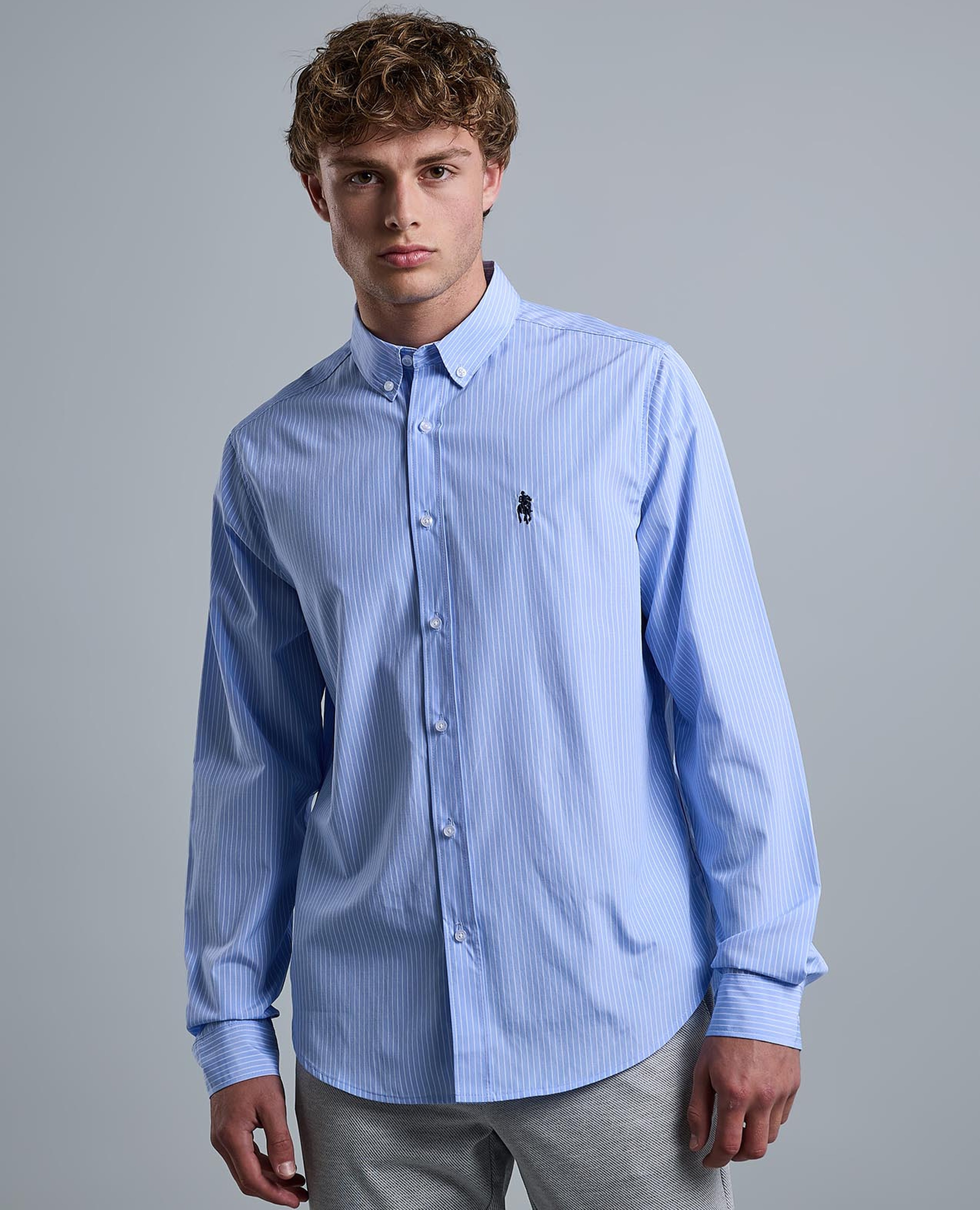 Striped Shirt with Button-Down Collar and Long Sleeves