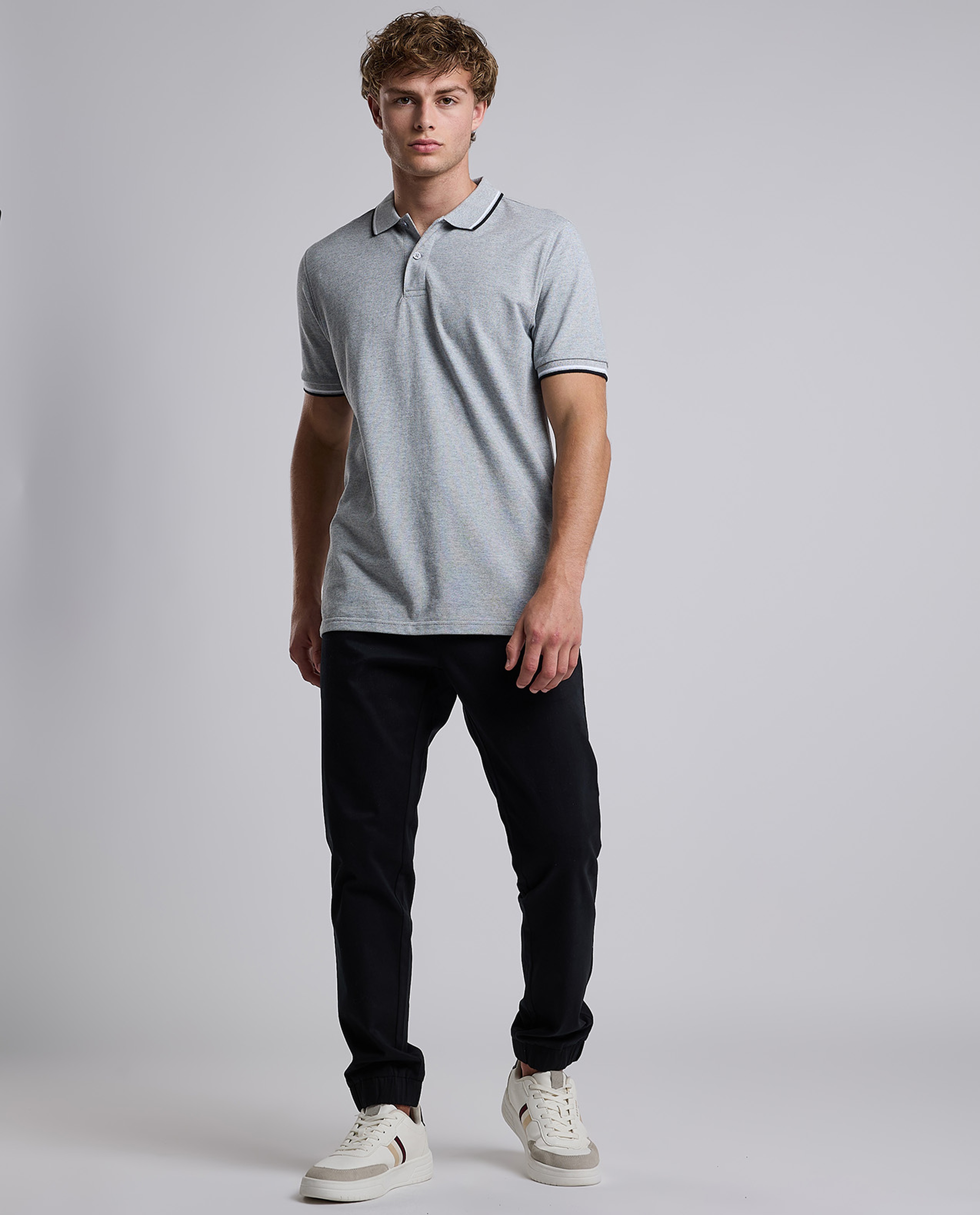 Contrast Trim Polo T-Shirt with Shirt Collar and Short Sleeves