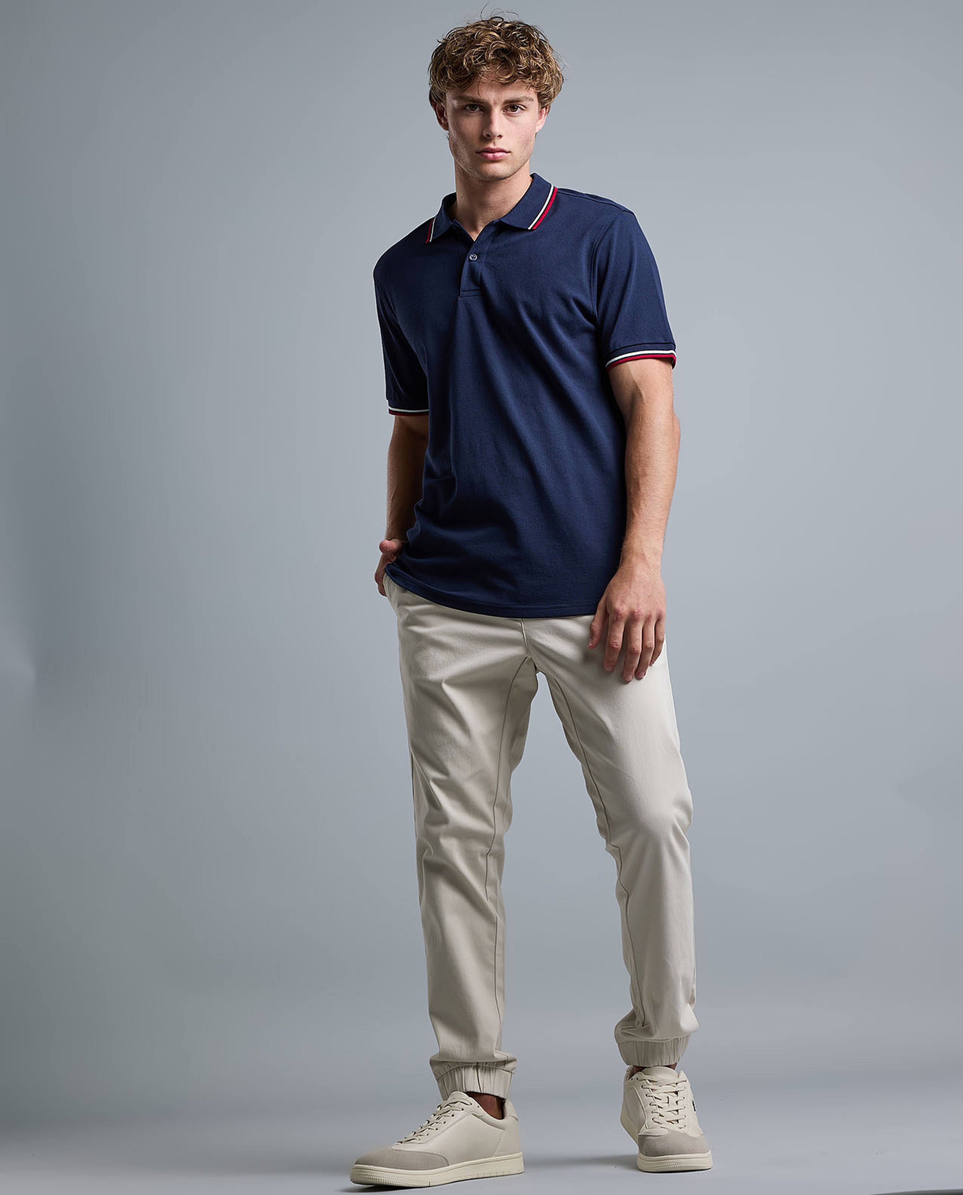 Contrast Trim Polo T-Shirt with Shirt Collar and Short Sleeves