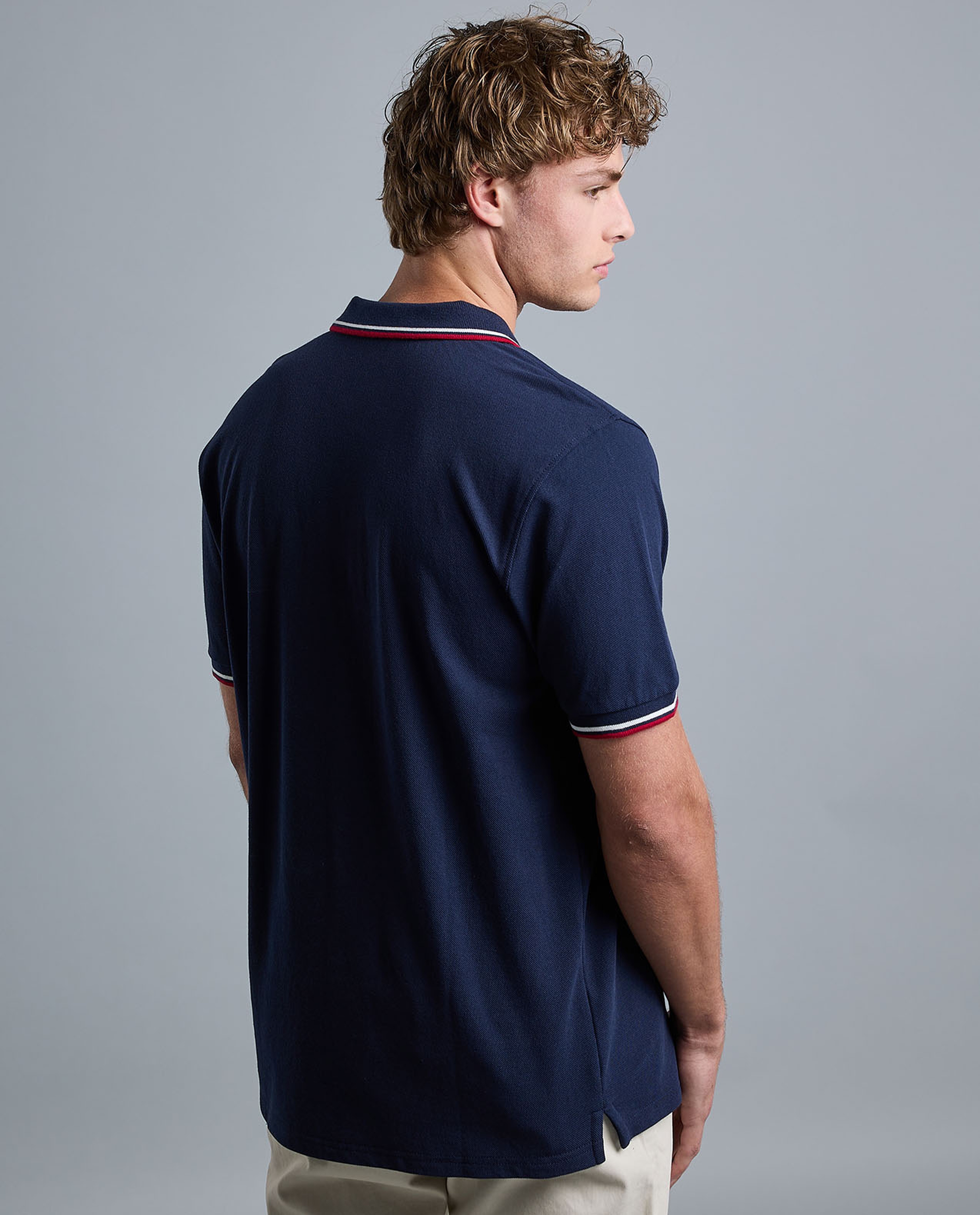 Contrast Trim Polo T-Shirt with Shirt Collar and Short Sleeves
