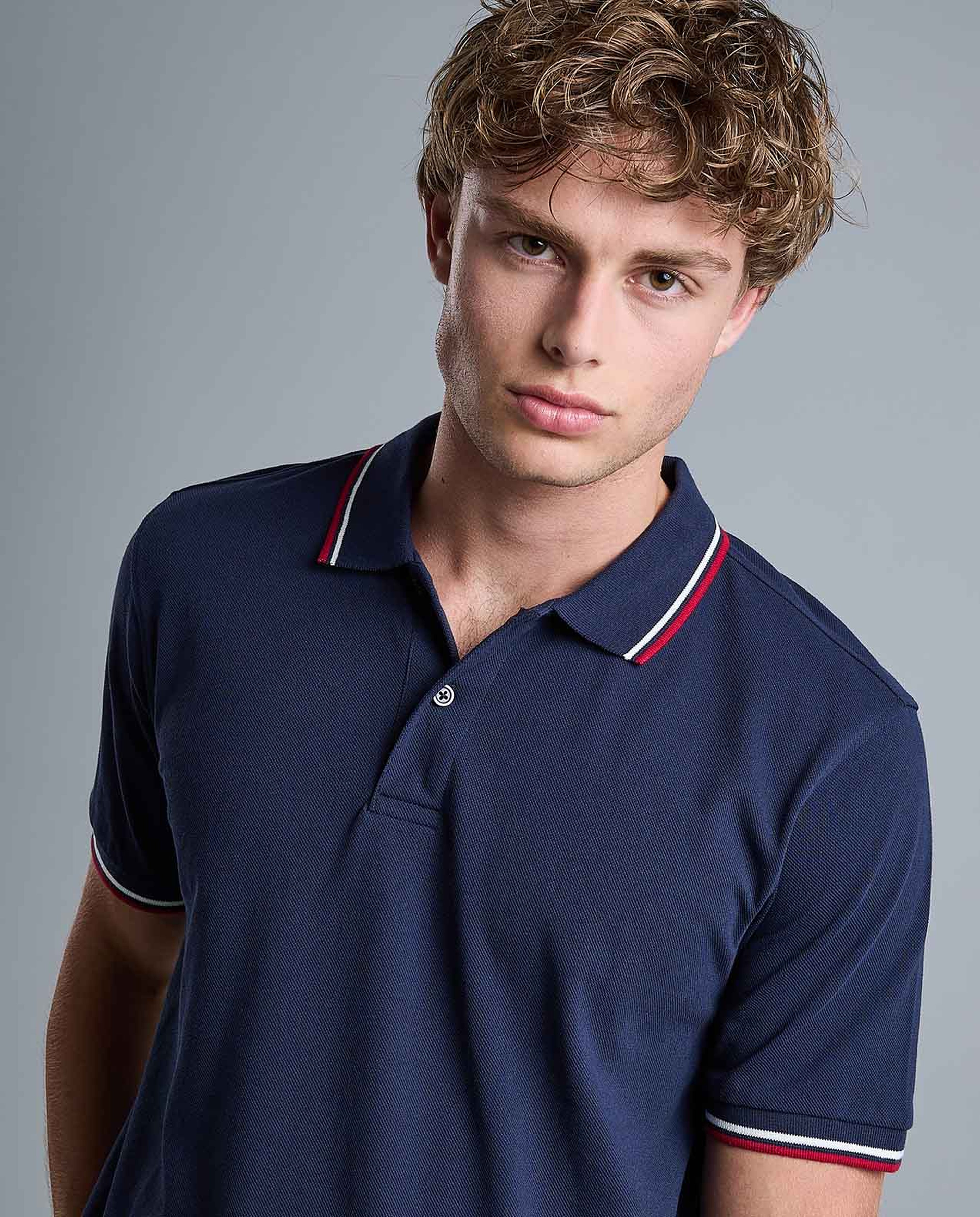 Contrast Trim Polo T-Shirt with Shirt Collar and Short Sleeves