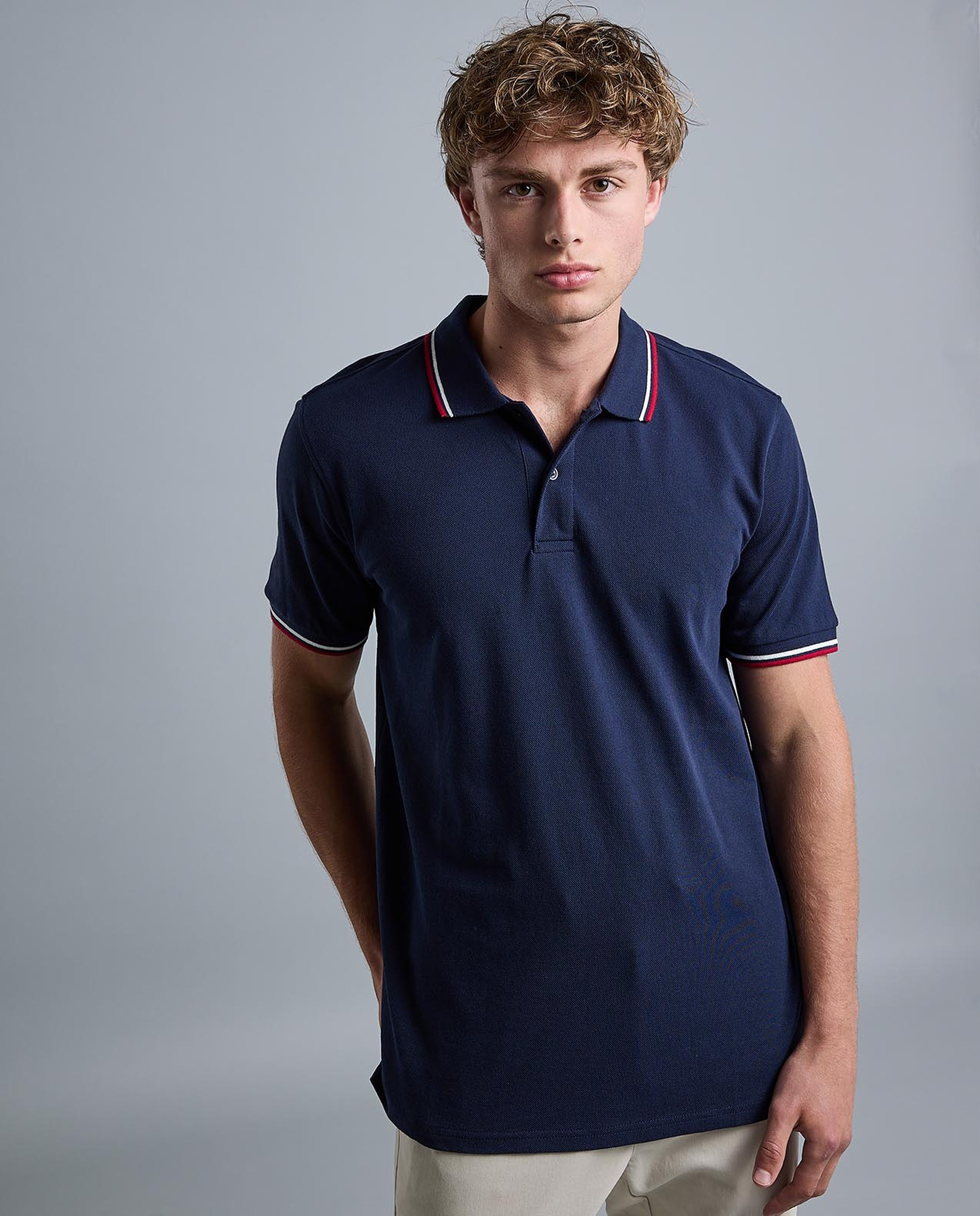 Contrast Trim Polo T-Shirt with Shirt Collar and Short Sleeves