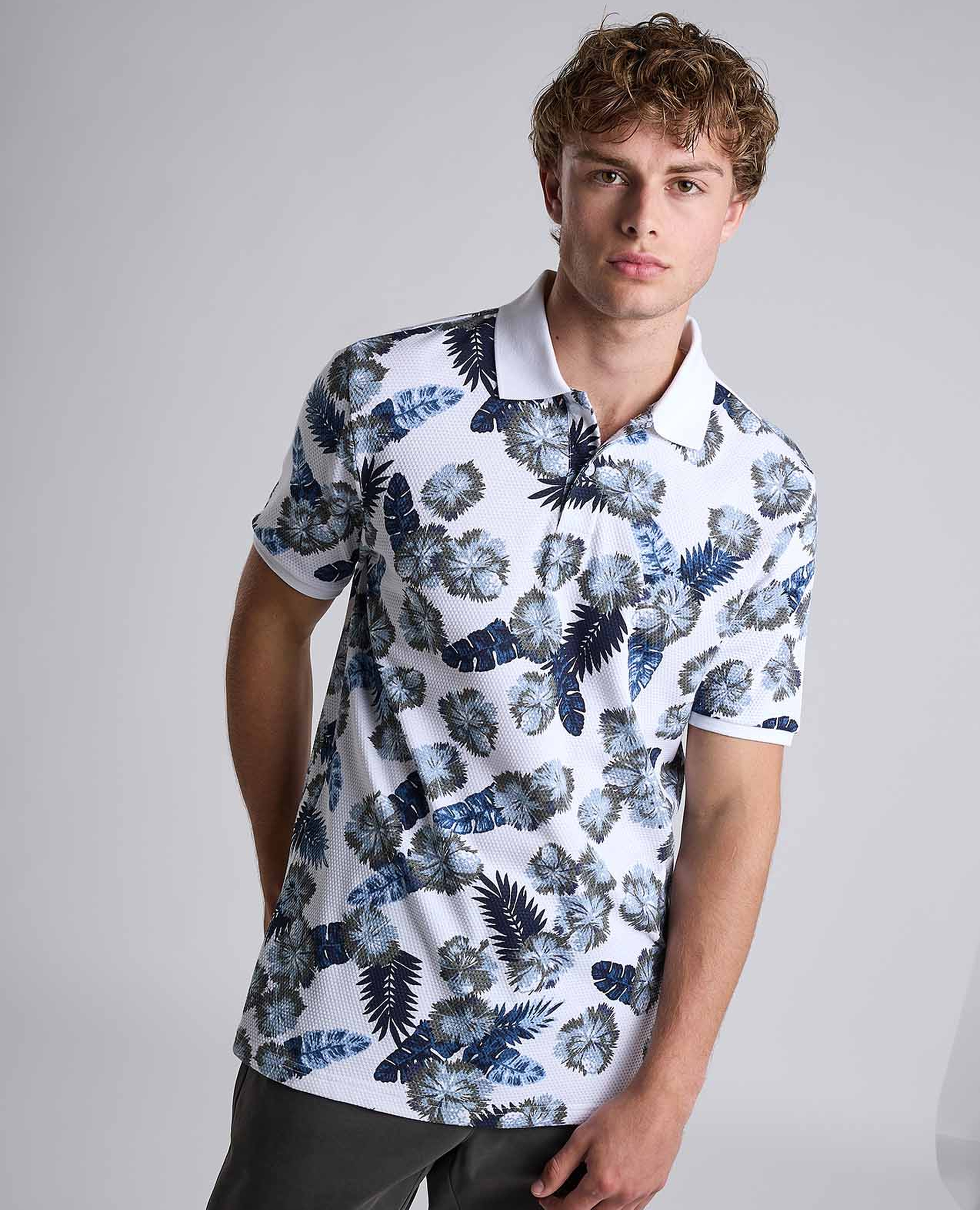 Patterned Polo T-Shirt with Shirt Collar and Short Sleeves